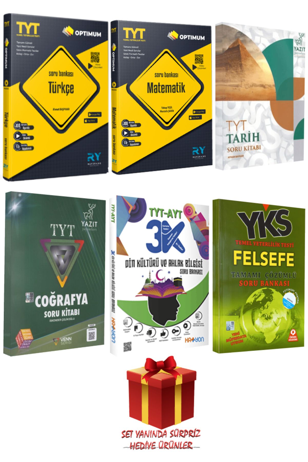 Yazıt Yayınları TYT Seti: Türkçe+Matematik+Tarih+Coğrafya+Din Kültürü ve Ahlak Bilgisi+Felsefe Soru Bankası+Hediye