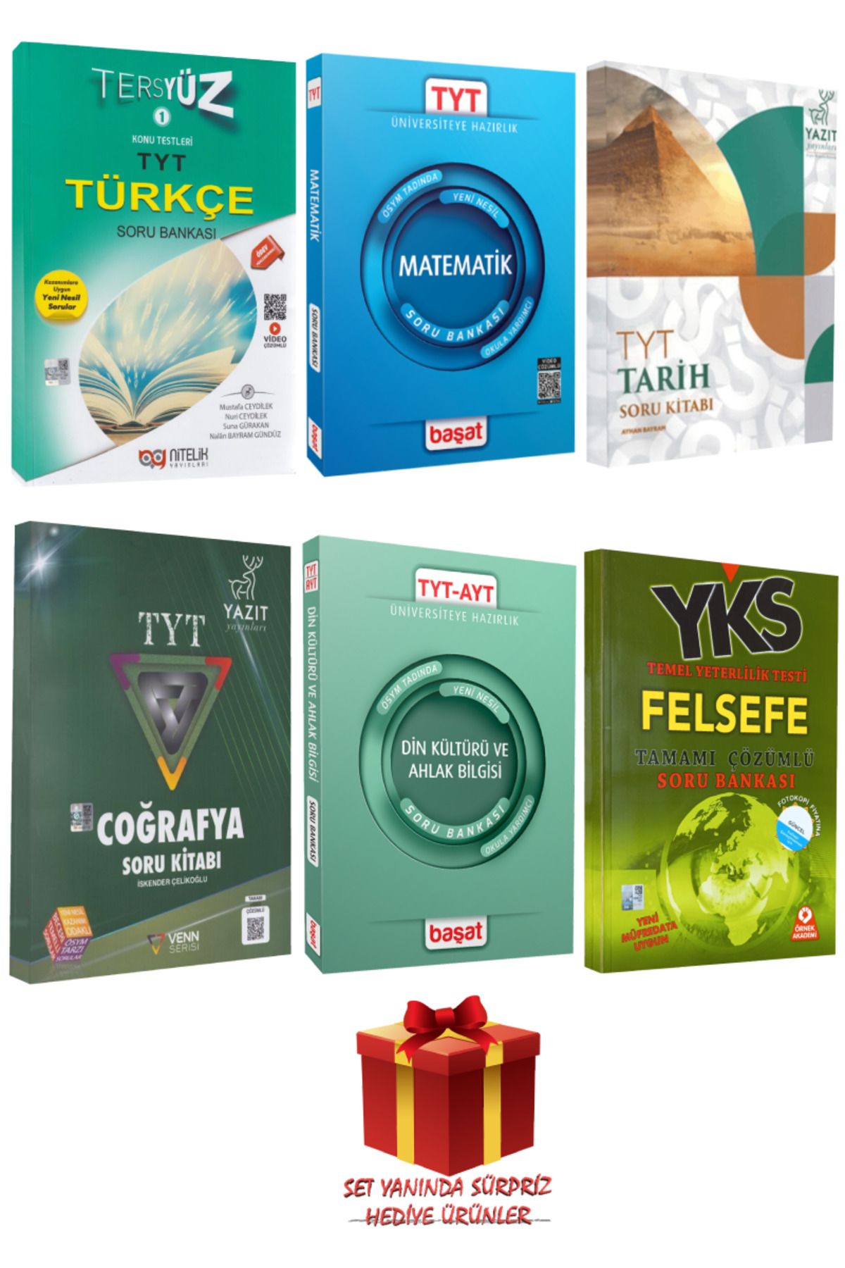 Başat Yayınları TYT Seti: Türkçe+Matematik+Tarih+Coğrafya+Din Kültürü ve Ahlak Bilgisi+Felsefe Soru Bankası+Hediye