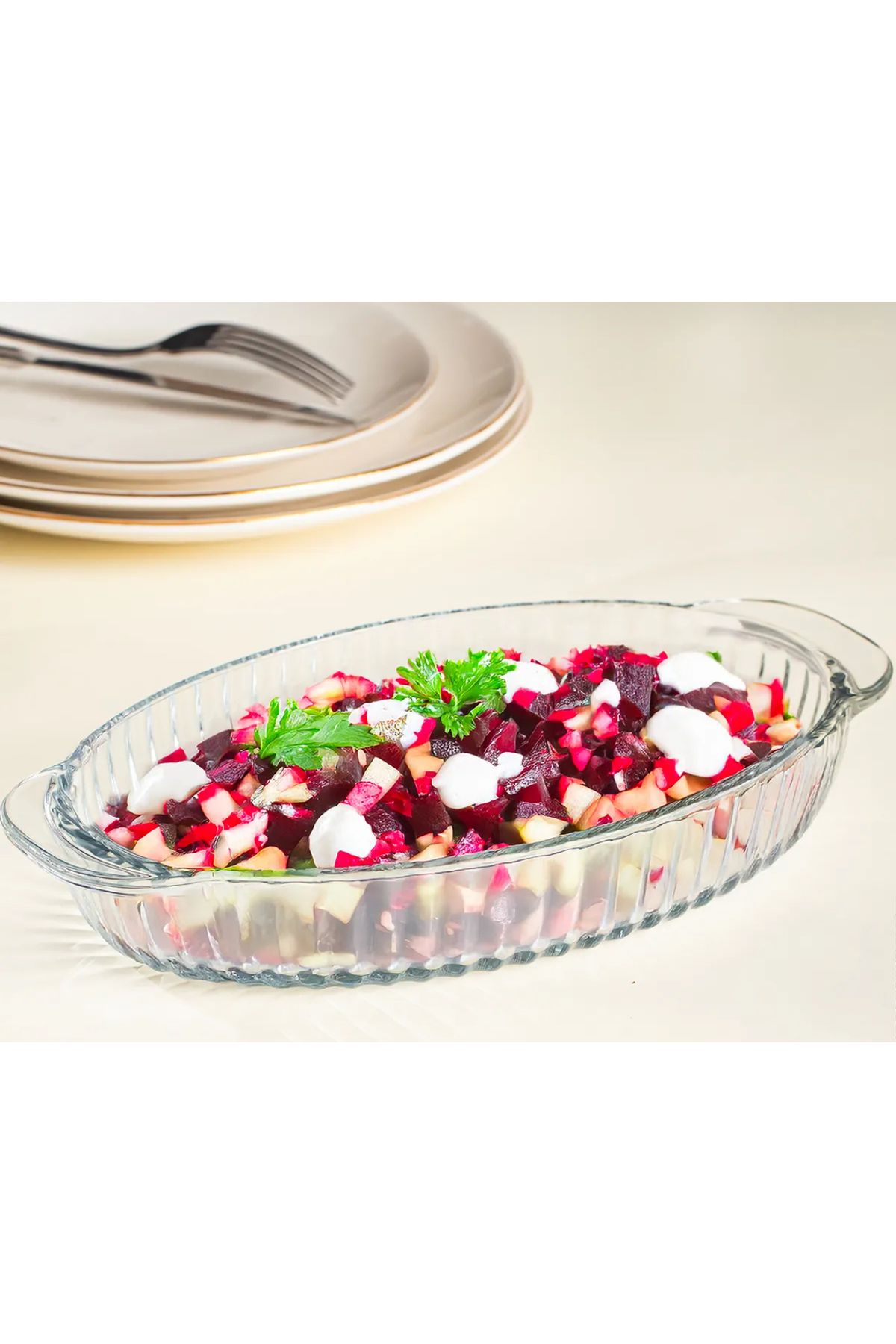 Dore Always Kayo Desenli Cam Meze ve Salata Sunum Tabağı