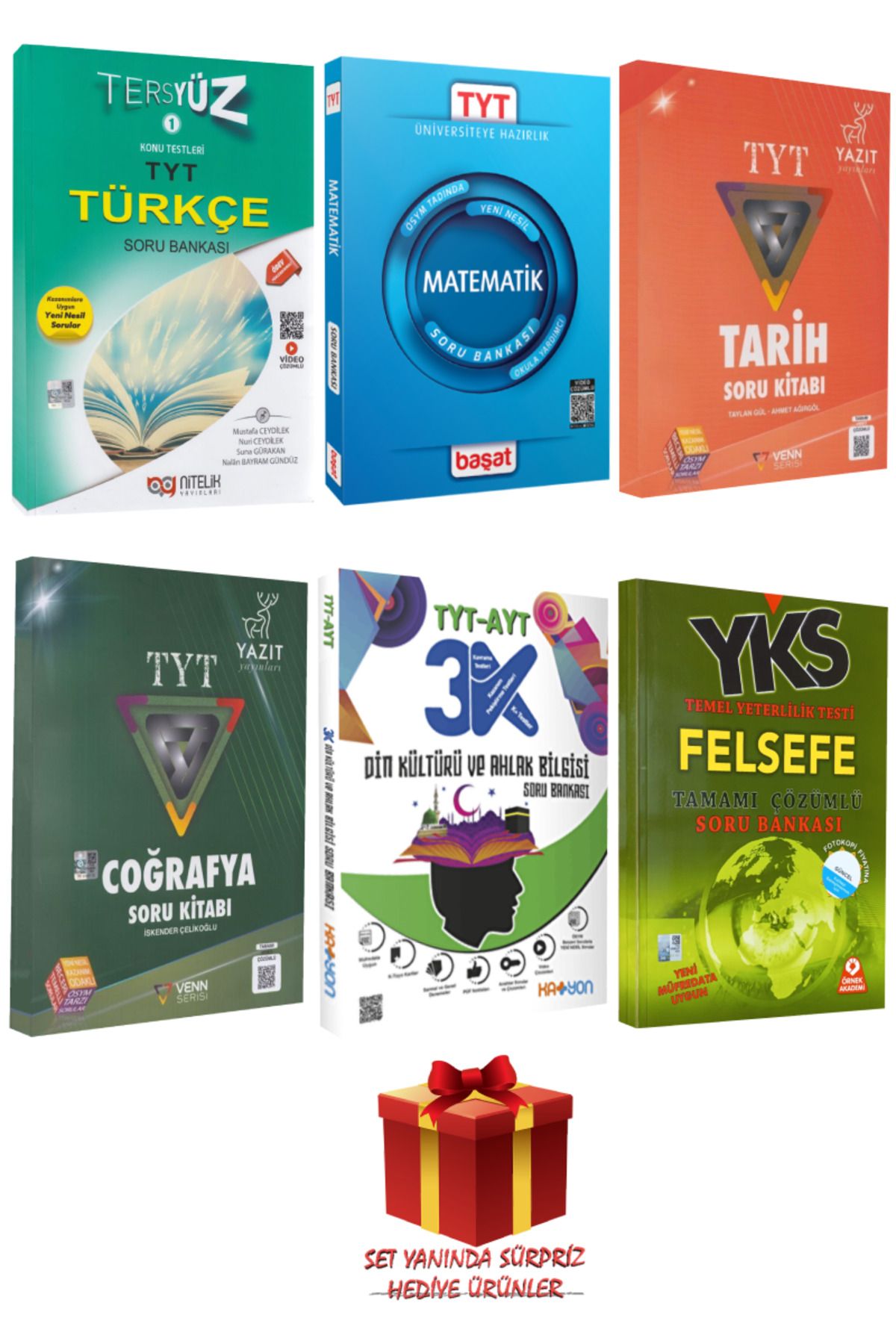 Başat Yayınları TYT Seti: Türkçe+Matematik+Tarih+Coğrafya+Din Kültürü ve Ahlak Bilgisi+Felsefe Soru Bankası+Hediye