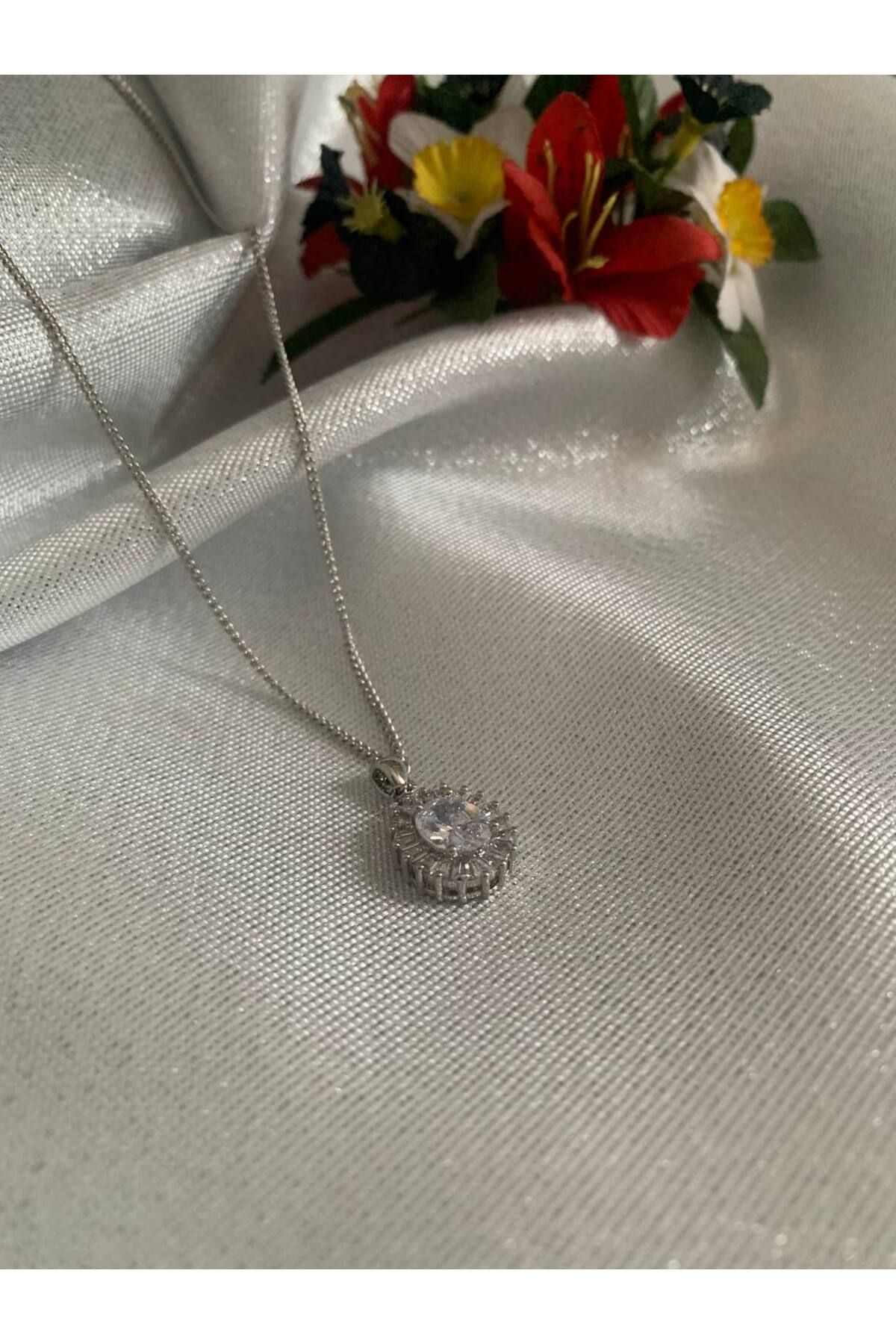 Black Stone Baget Taş Kolye - Gümüş