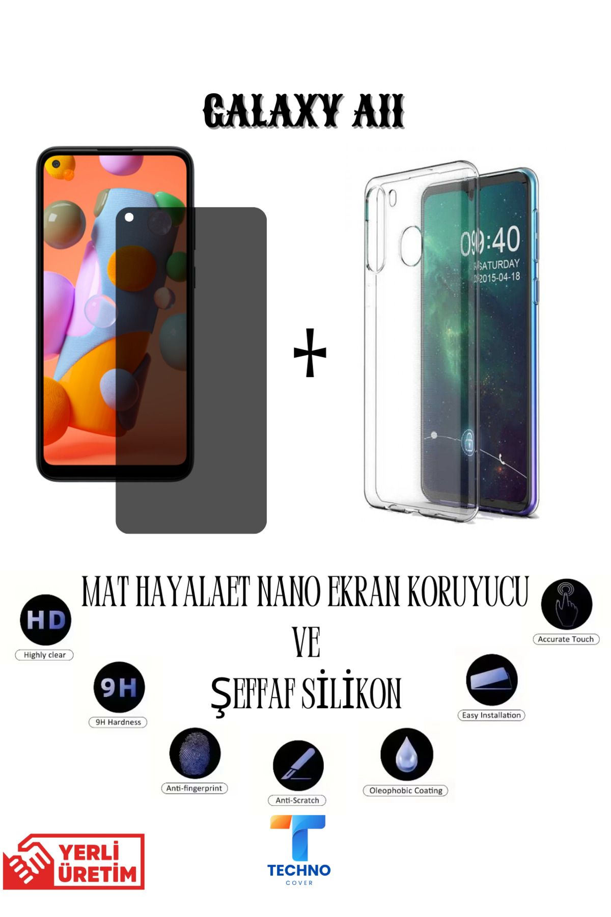 foxpower Samsung A11 Mat Hayalet Nano Ekran Koruyucu vemŞeffaf Kılıf 2li Avantajlı Paket