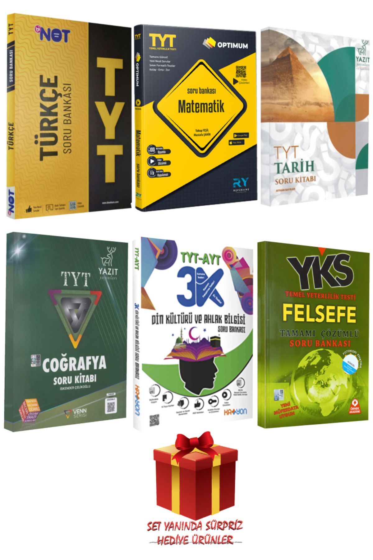 Yazıt Yayınları TYT Seti: Türkçe+Matematik+Tarih+Coğrafya+Din Kültürü ve Ahlak Bilgisi+Felsefe Soru Bankası+Hediye