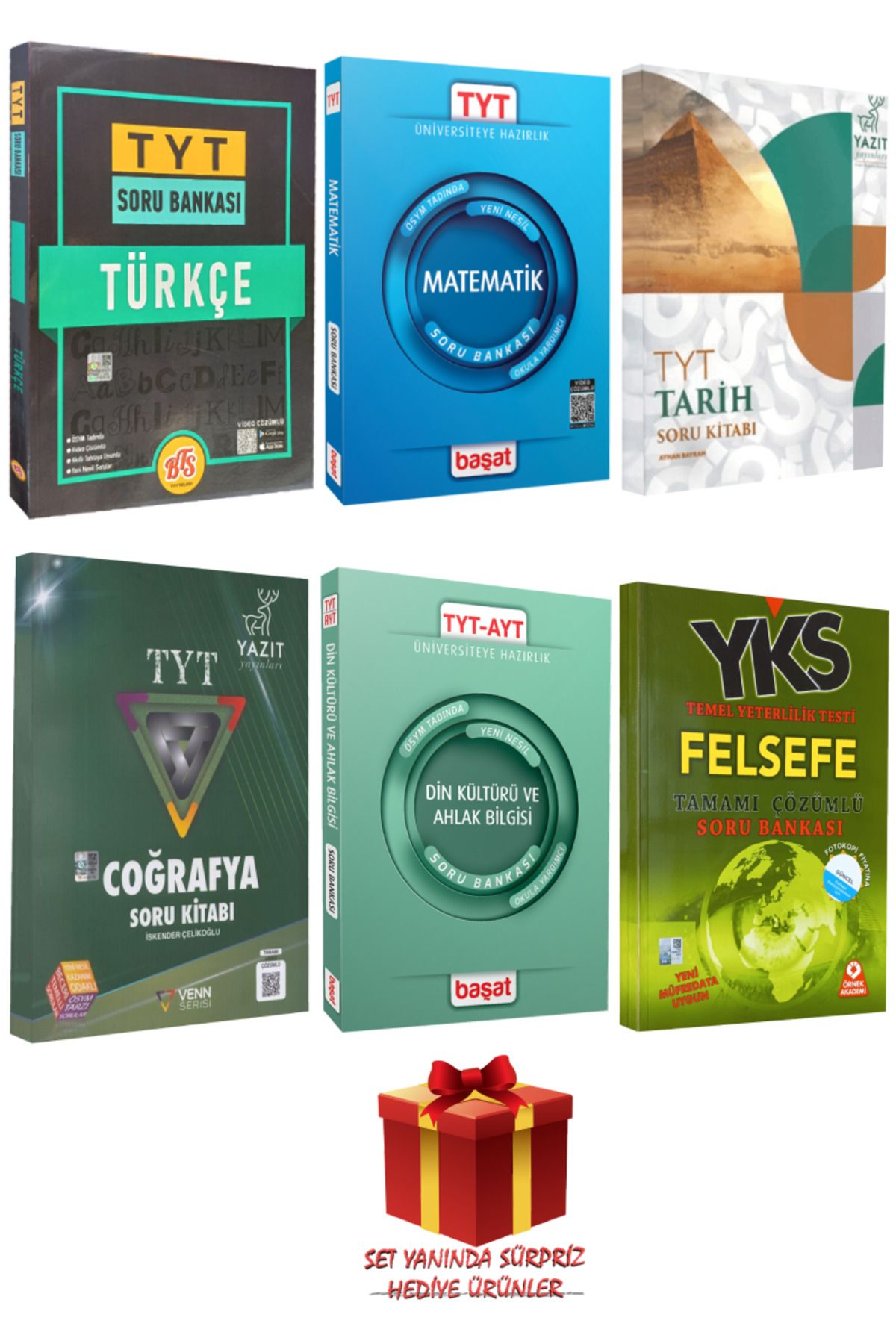 Başat Yayınları TYT Seti: Türkçe+Matematik+Tarih+Coğrafya+Din Kültürü ve Ahlak Bilgisi+Felsefe Soru Bankası+Hediye