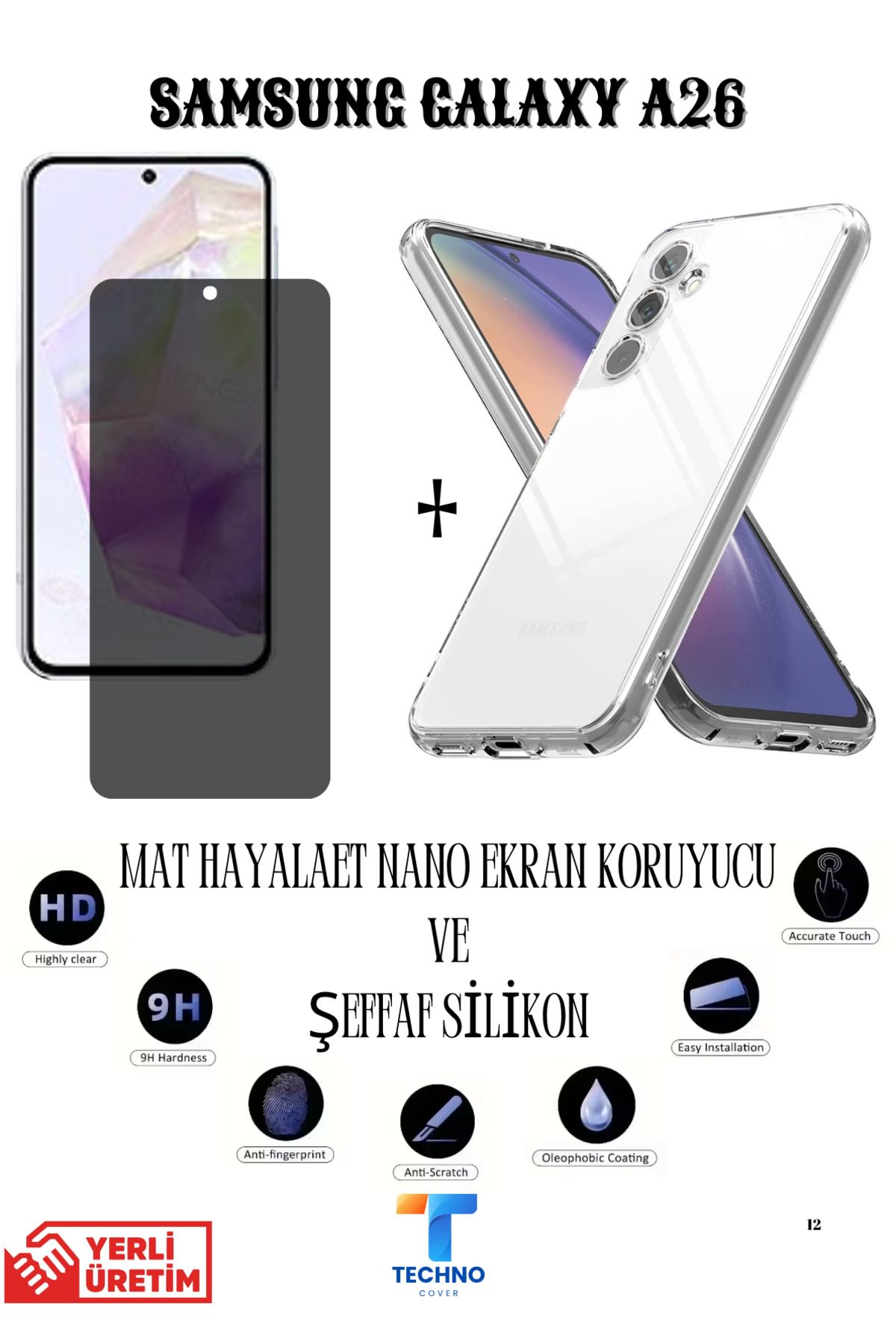 foxpower Samsung A26 Mat Hayalet Nano Ekran Koruyucu vemŞeffaf Kılıf 2li Avantajlı Paket