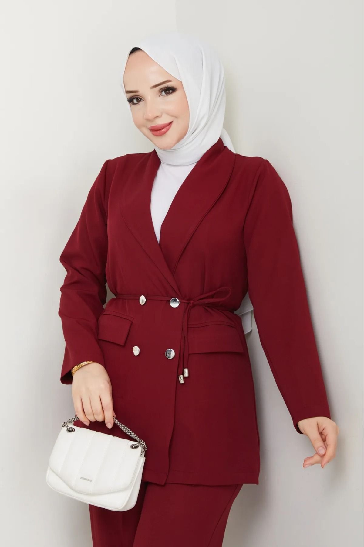 Gc.Butiq Kadın Bağlamalı Blazer Ceket Pantolonlu Alt Üst Takım