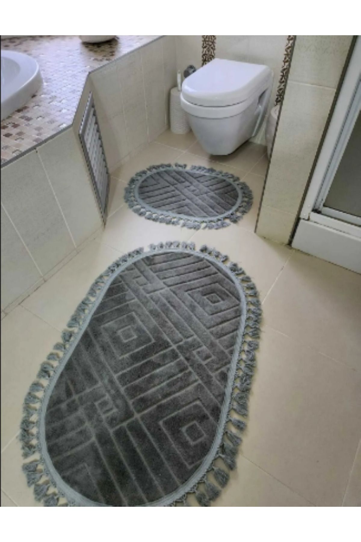 SERİA HALI DİNARSU ARMONİ ANTRASİT BANYO HALISI SAÇAKLI KAYMAZ TABAN MAKİNEDE YIKANIR