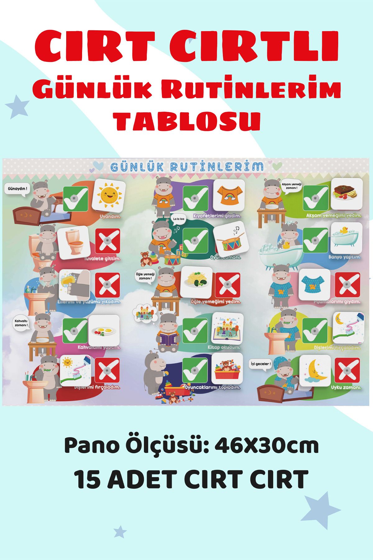 Bunbaza Cırt CIrtlı Günlük Rutinlerim Panosu Çocuklar için Alışkanlık Rutinlerim Tablosu