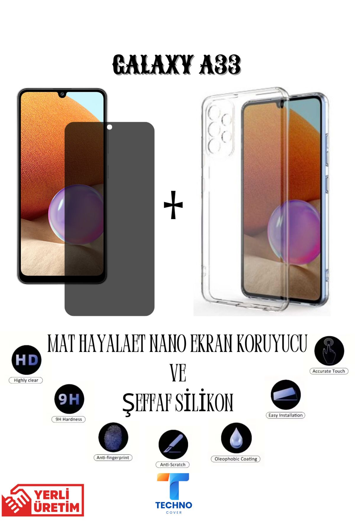 foxpower Samsung A33 Mat Hayalet Nano Ekran Koruyucu vemŞeffaf Kılıf 2li Avantajlı Paket