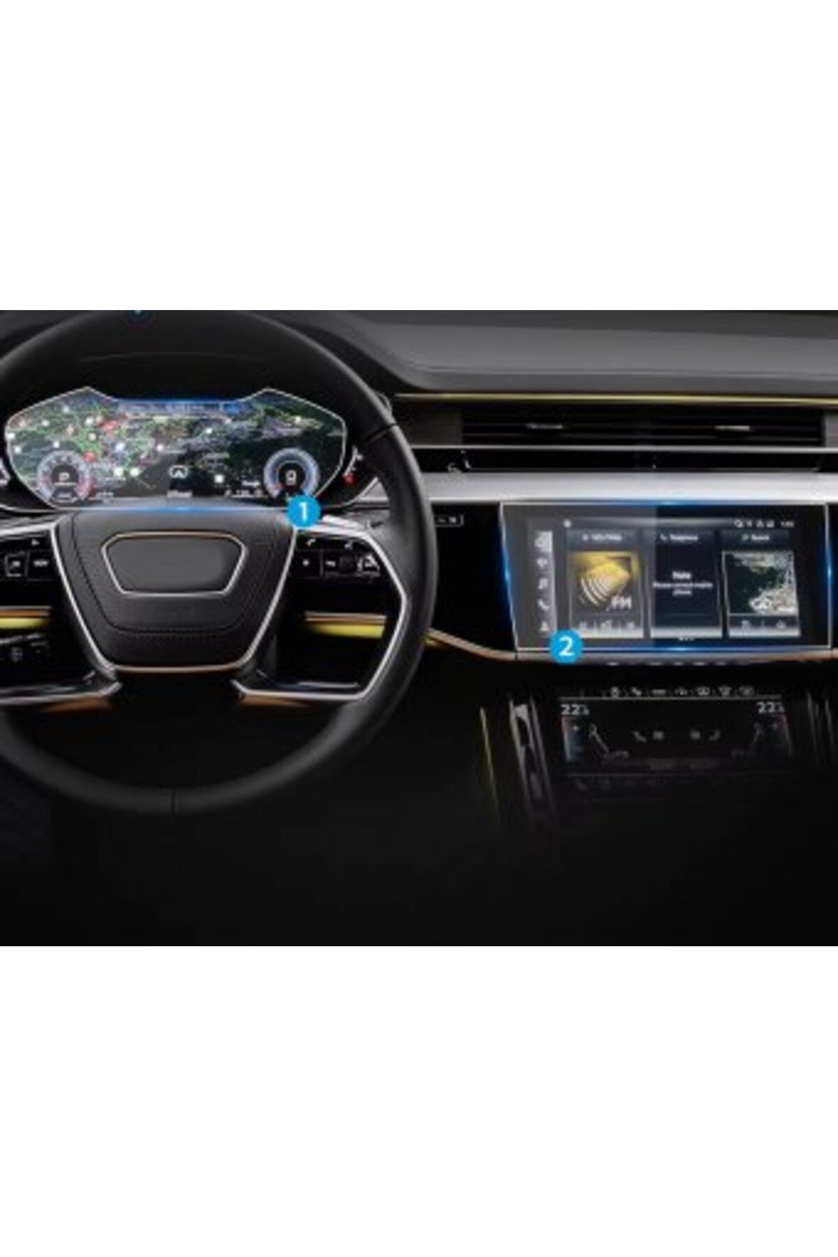 Audi-A8 2023 navigation screen + clock display + air conditioning display King Protec protective film 1