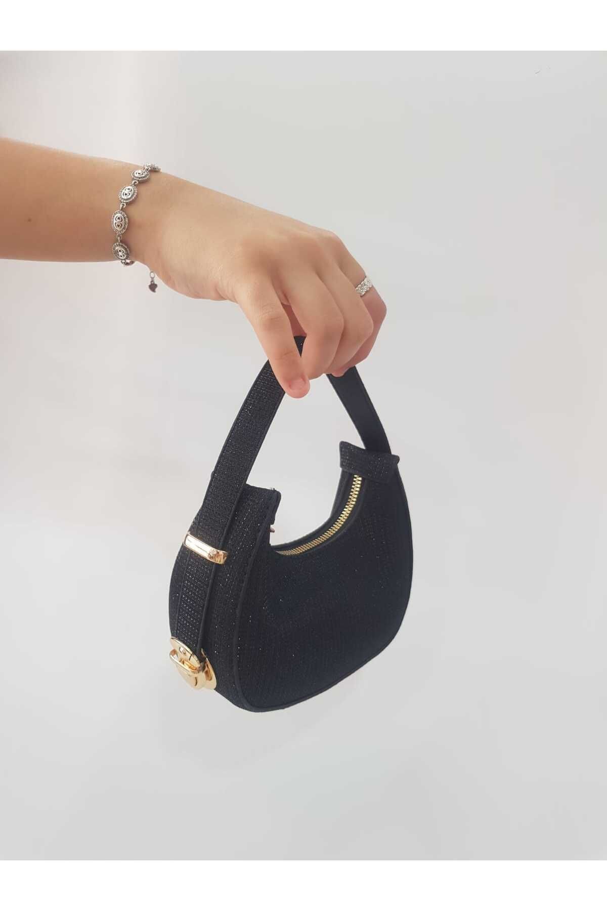 GÜLÇEM butik Mini Abiye Çanta Gost Simli Siyah