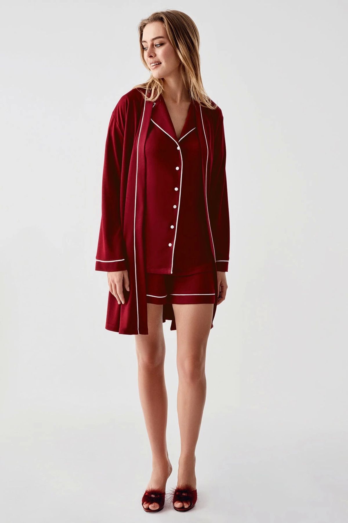 ARONA Freshness 324 Kadın 4'Lü Sabahlıklı Şorlu Pijama Takımı