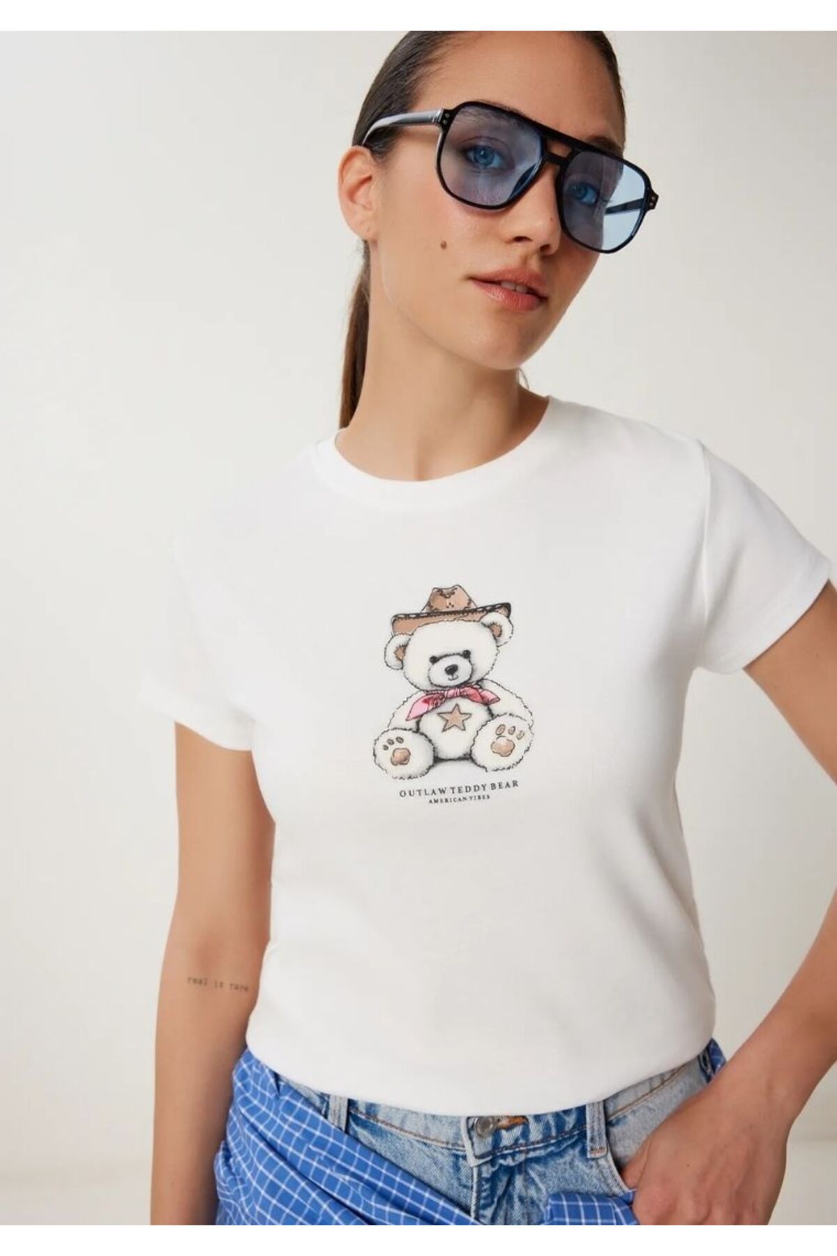BUSEM S0017700 BSM B.Yaka Ayıcık Baskılı Kısakol T-shirt
