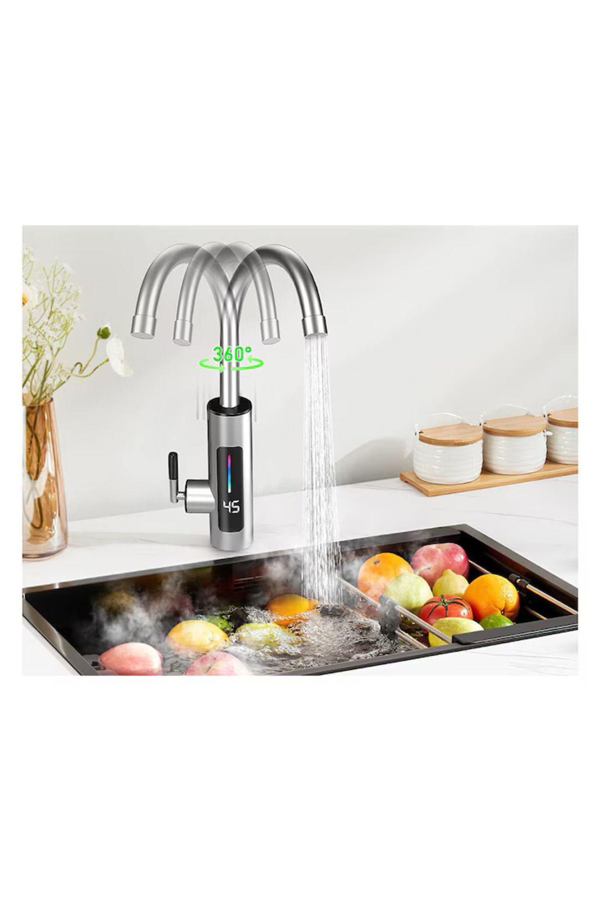 OEM-Instant Electric Faucet APF® 3000W, LCD Display, 360° Rotation + Self-Adhesive Support 6