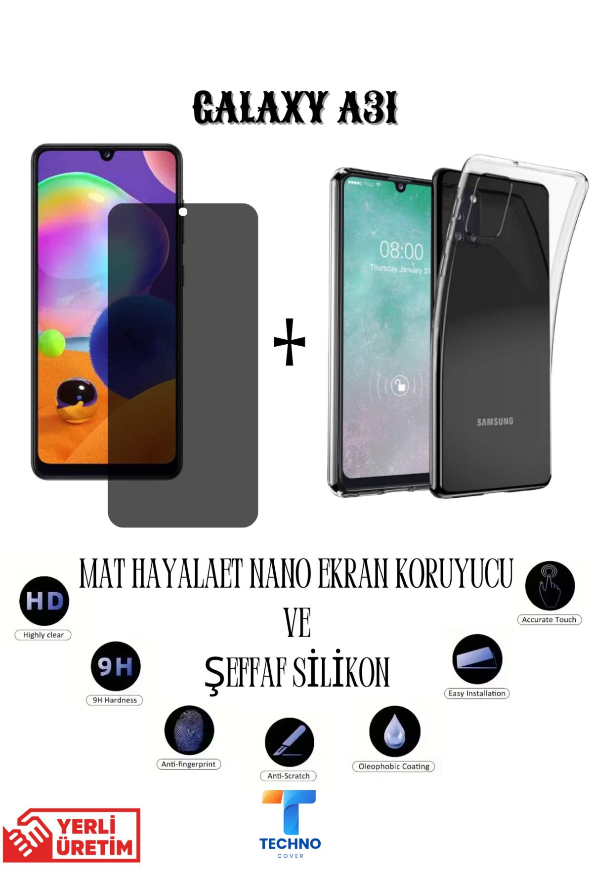 foxpower Samsung A31 Mat Hayalet Nano Ekran Koruyucu vemŞeffaf Kılıf 2li Avantajlı Paket