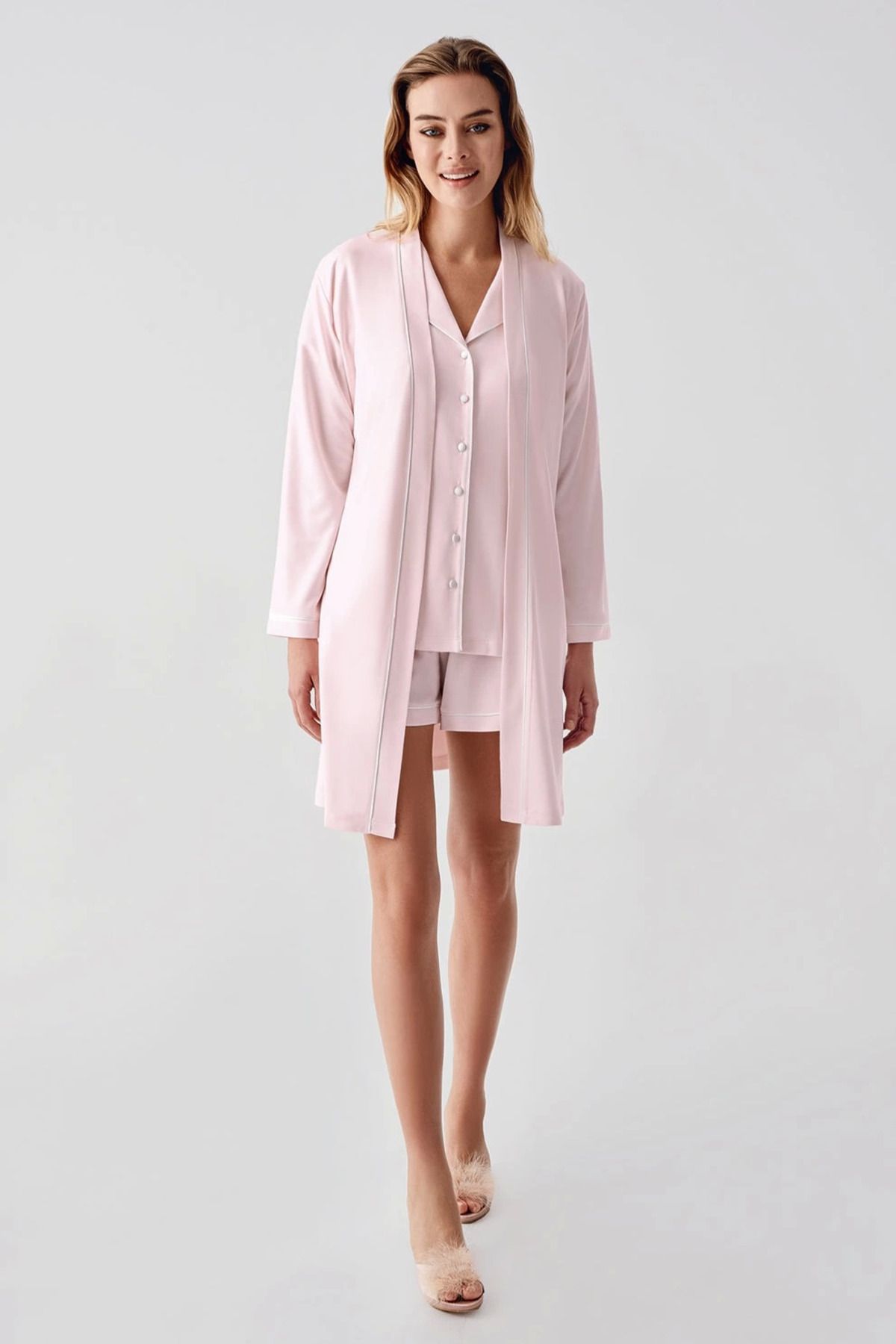ARONA Freshness 324 Kadın 4'Lü Sabahlıklı Şorlu Pijama Takımı