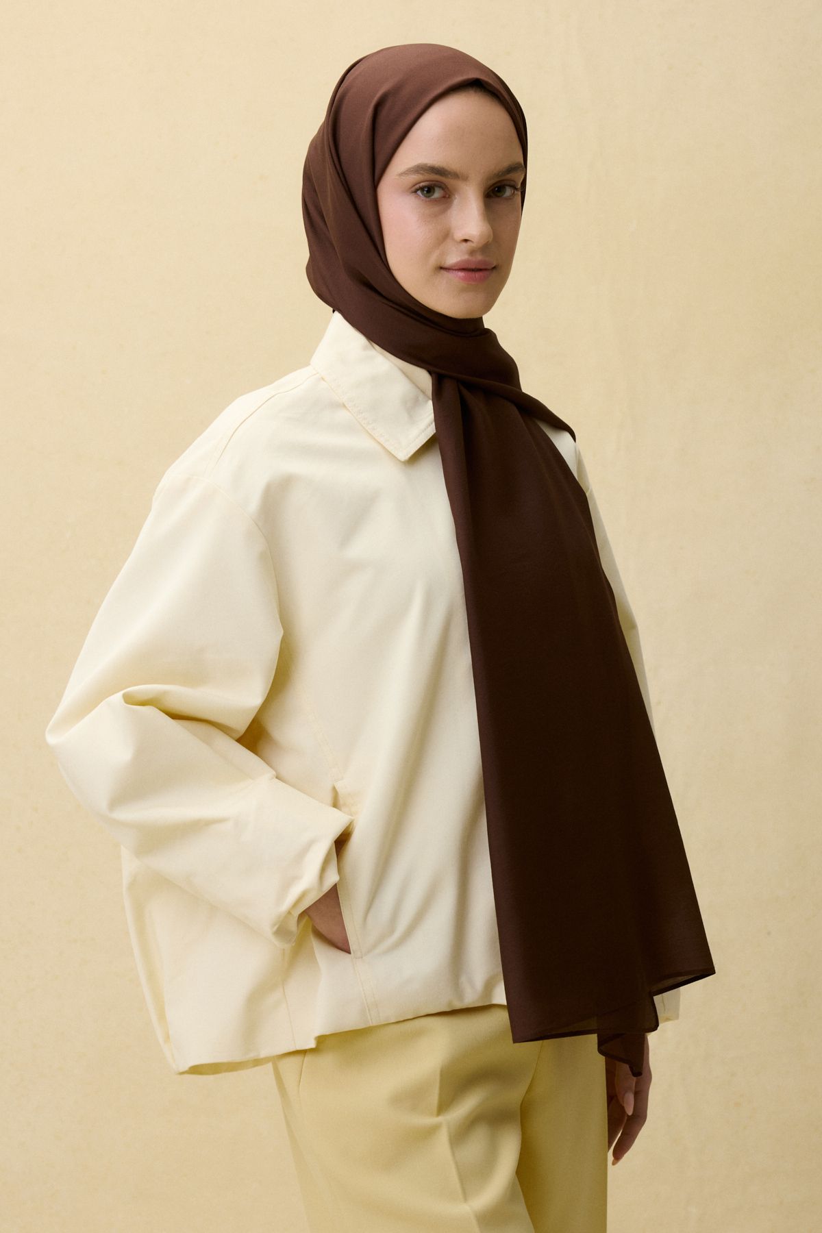 FENZA SCARF Paris İpeği Şal - Kahverengi