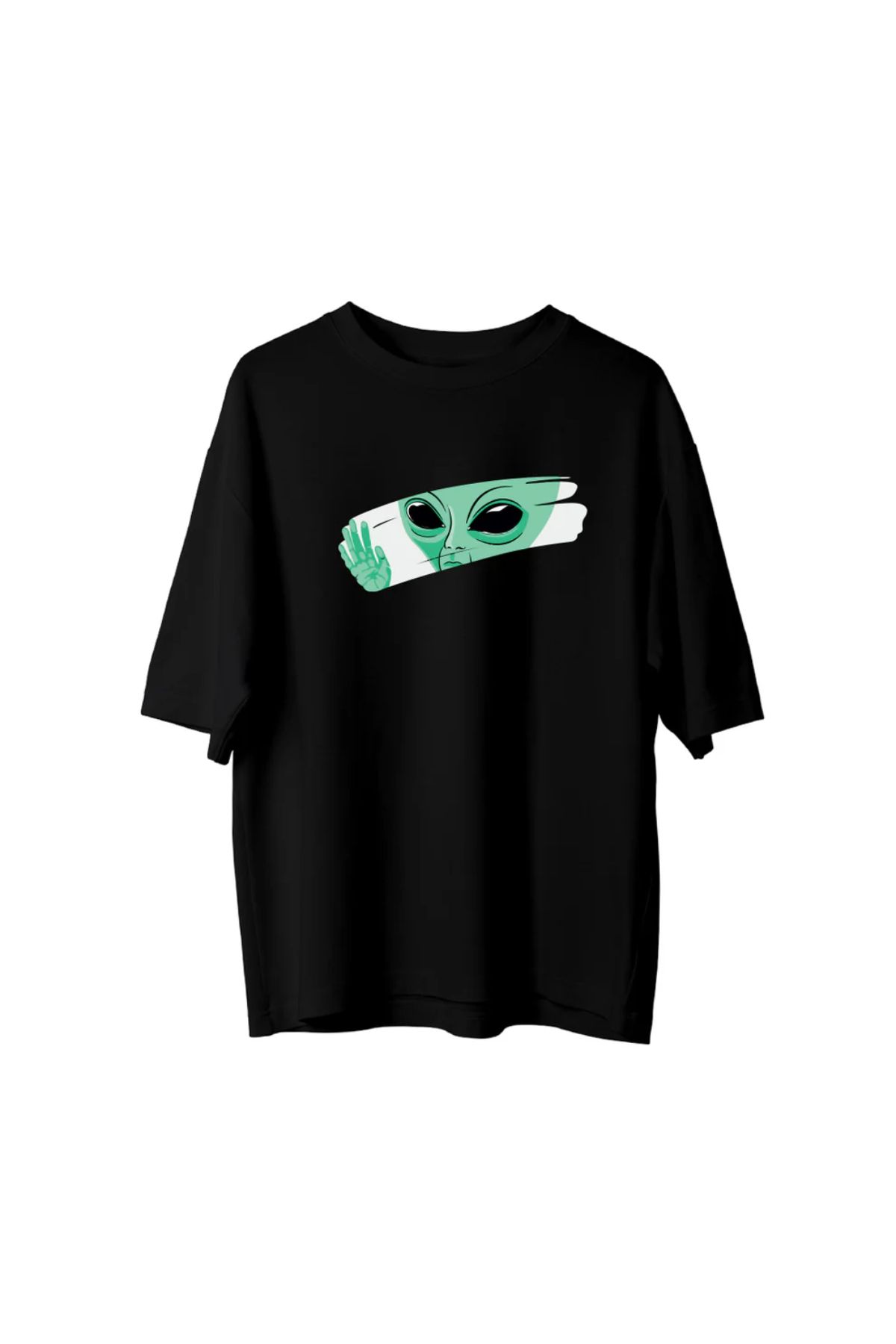 Koklonmoda Unisex Uzaylı Baskılı Oversize T-Shirt