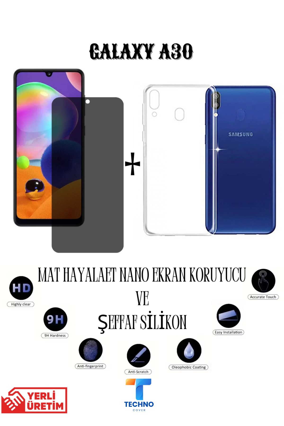 foxpower Samsung A30 Mat Hayalet Nano Ekran Koruyucu vemŞeffaf Kılıf 2li Avantajlı Paket