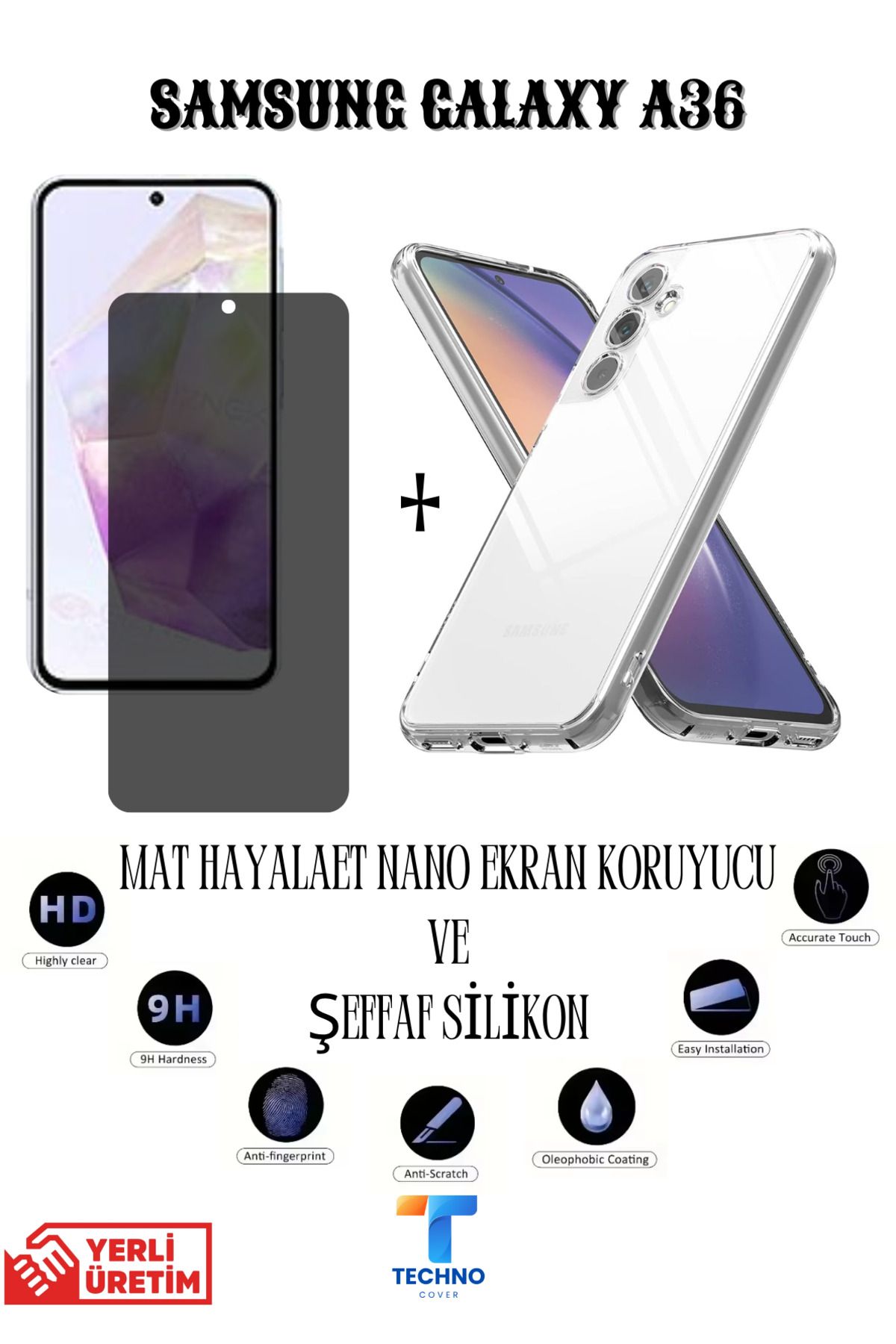 foxpower Samsung A36 Mat Hayalet Nano Ekran Koruyucu vemŞeffaf Kılıf 2li Avantajlı Paket
