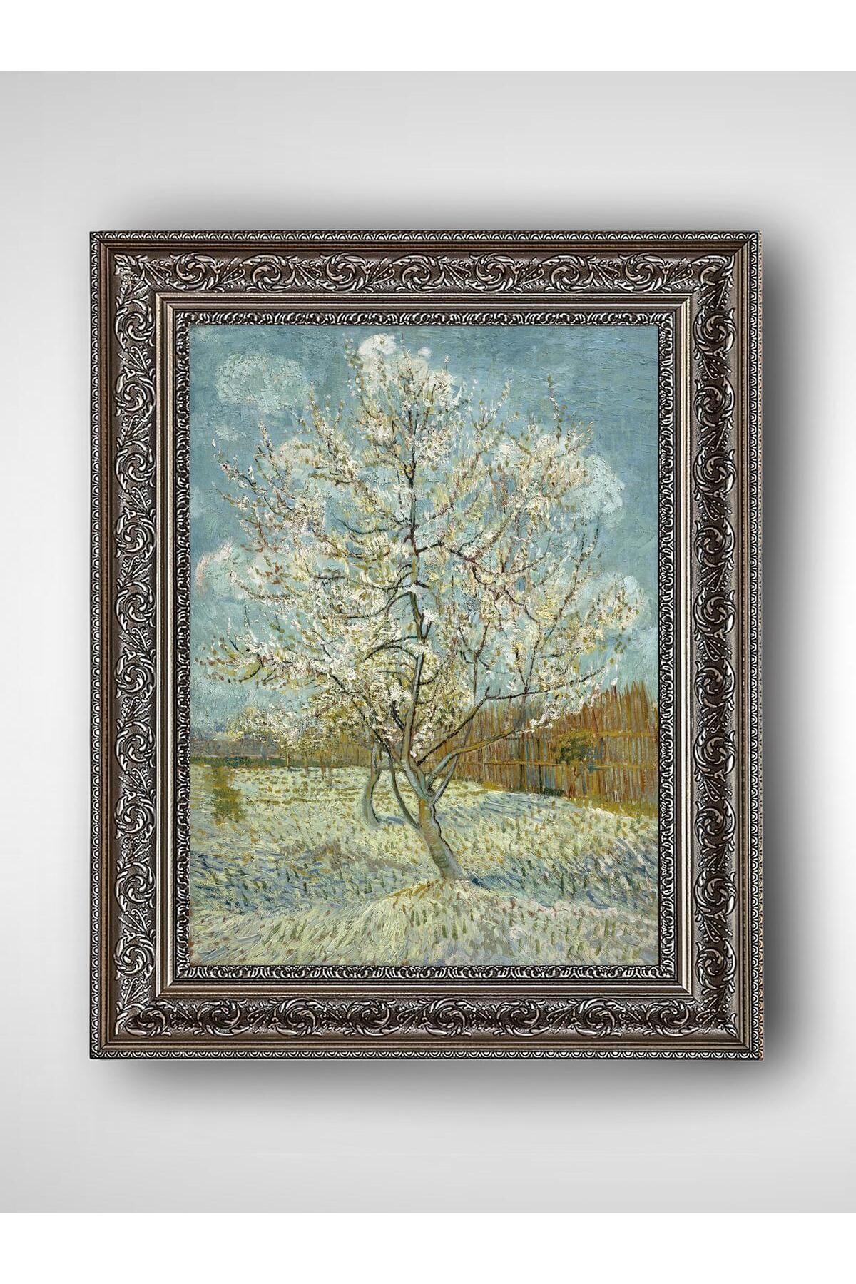 WoodyArts Van Gogh Pempe Şeftali Ağacı - Gri Vintage Çerçeve