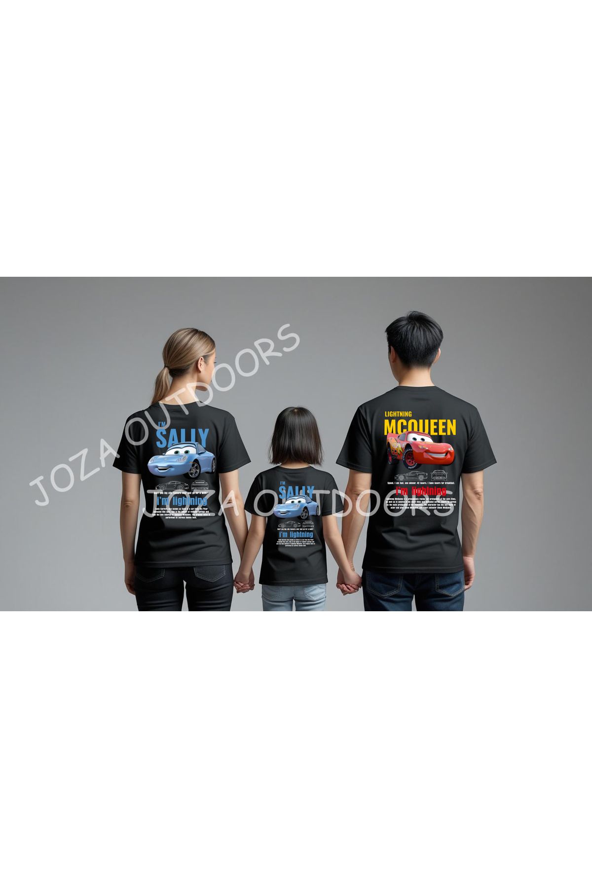 Joza Outdoors Mcqueen & Sally SIRT Baskılı Oversize Tshirt Anne Baba Çocuk Kombini ( TEK ÜRÜN FİYATIDIR )