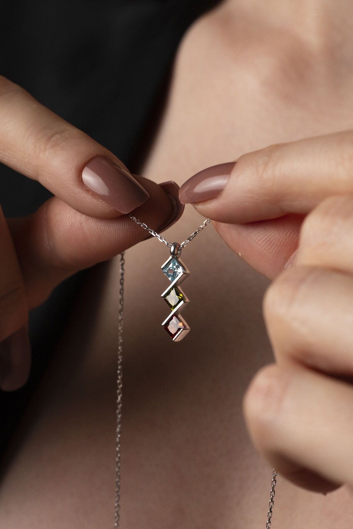 TigerxlJewellery 925 Ayar Gümüş Doğum Taşı Geometrik Kolye
