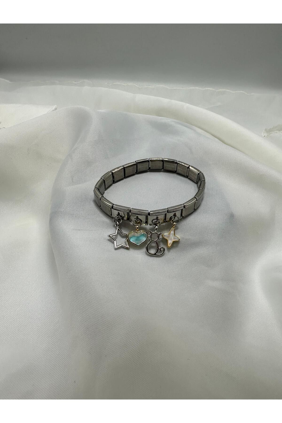 Lav Aksesuar 4'lü Charmlı italyan charm şans bileklik 9 mm çelik paslanmaz çelik set halinde Italian bracelet