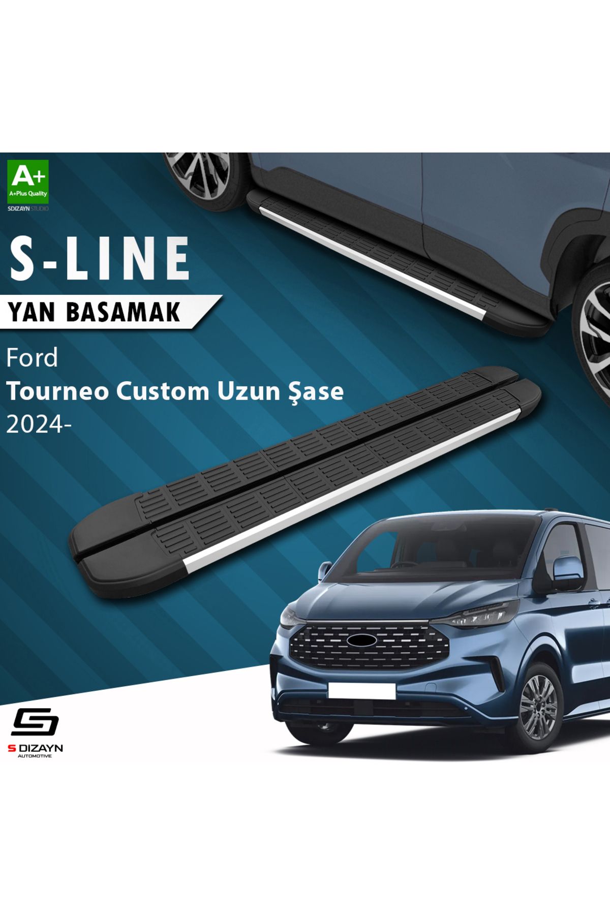 Life Tuning S-Dizayn Ford Tourneo Custom 2 Uzun Şase S-Line Aluminyum Yan Basamak 263 Cm 2023 Üzeri A+ Kalite