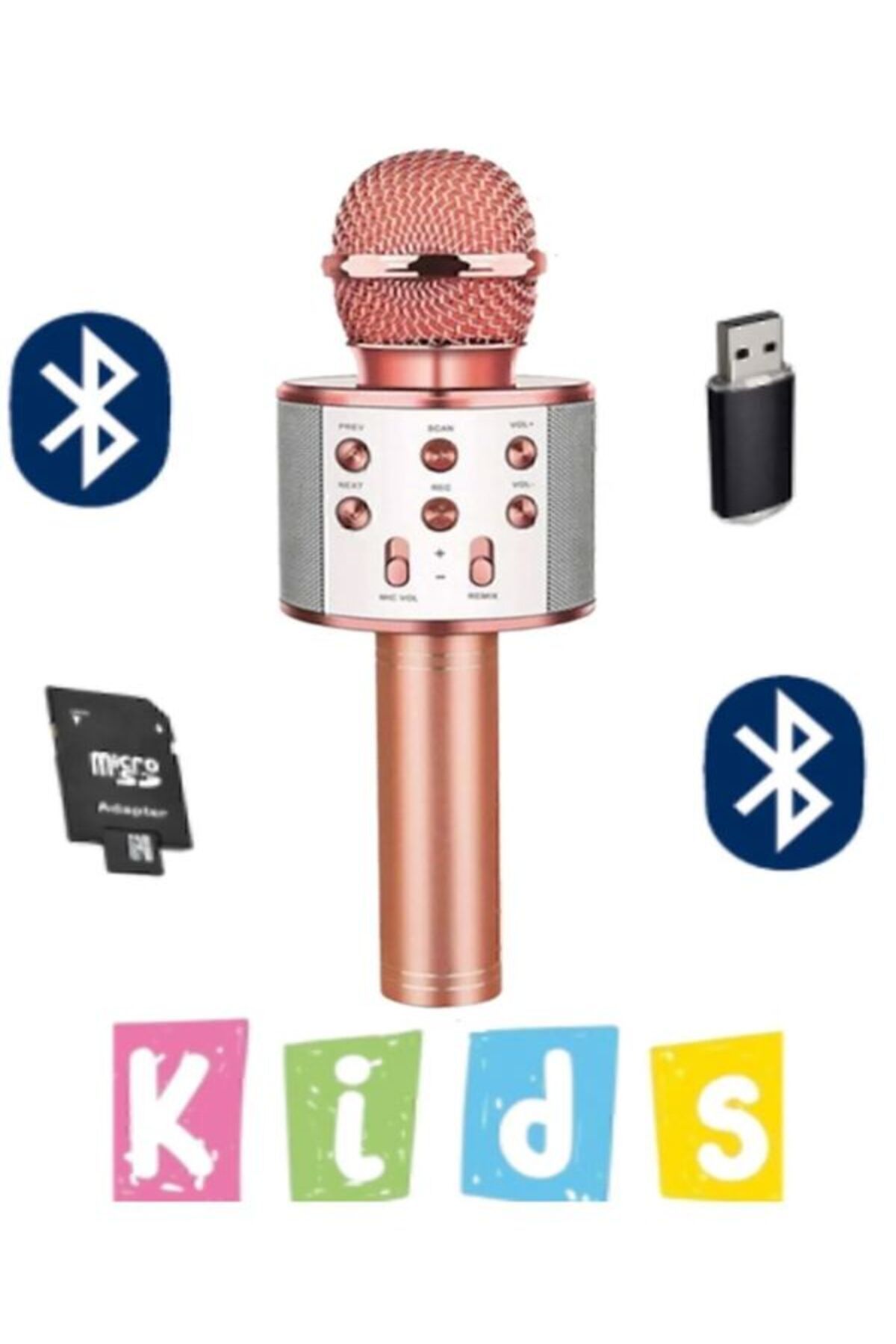 Aleeza Karaoke Mikrofon Dahili Hoparlörlü Usb Flash Tf Kart Destekli Ses Değiştirme Efektli Çocuk Mikrofonu