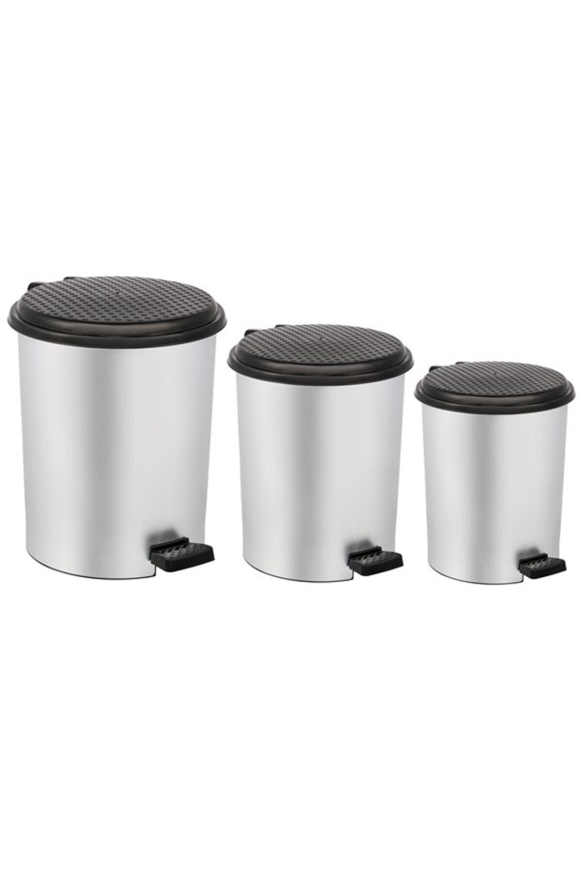 LeesHome 3 lü Gri Metal Görününlü GRİ İç Kovalı Pedallı Çöp Kovası: 20 Litre 11 litre 6 litre