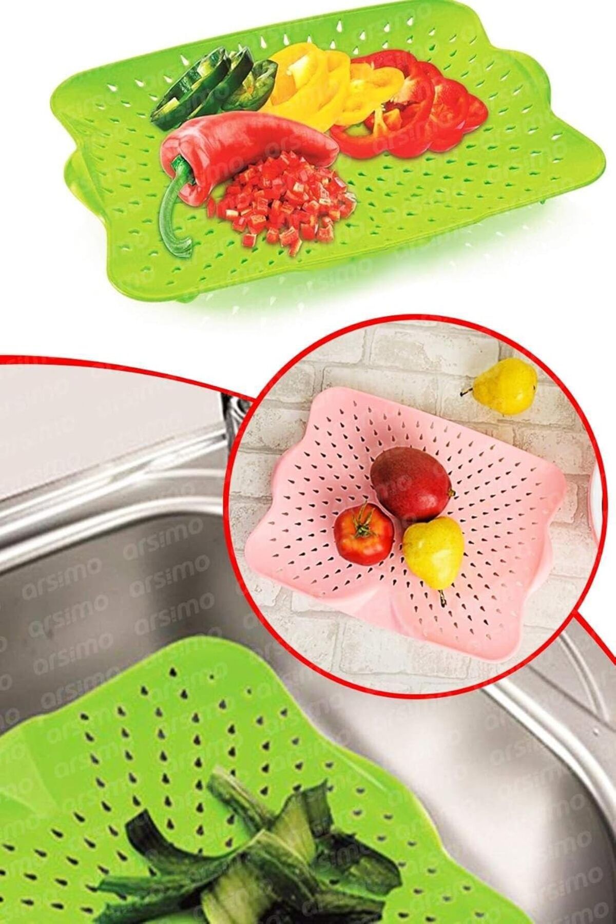 MCreative Tezgah Üstü Süzen Süzgeç | Lavabo Içi Meyve Sebze Yıkama Kurutma Süzgeci Aparatı