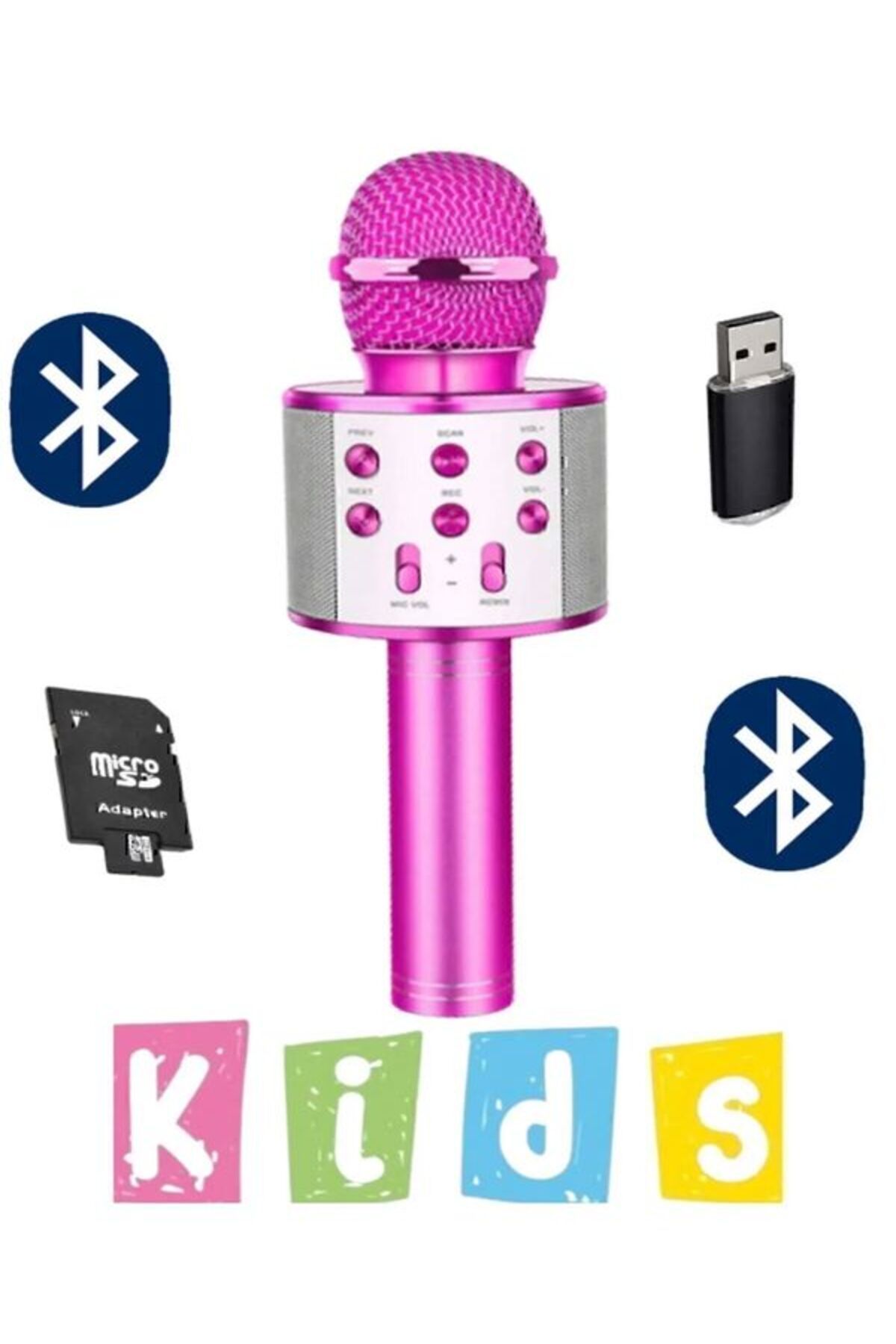Aleeza Karaoke Mikrofon Dahili Hoparlörlü Usb Flash Tf Kart Destekli Ses Değiştirme Efektli Çocuk Mikrofonu