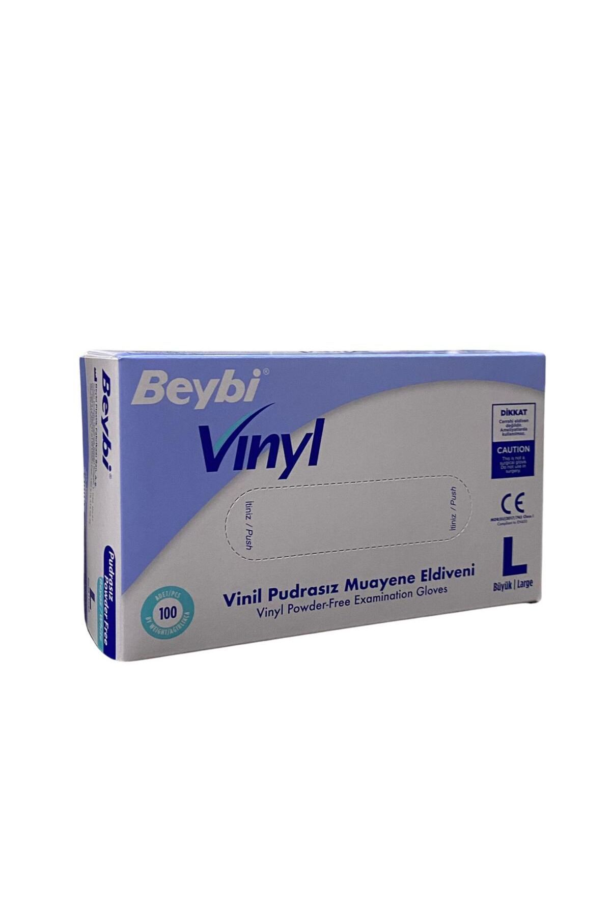 Beybi Vinil Pudrasız Muayene Eldiveni 100lü Paket L Beden