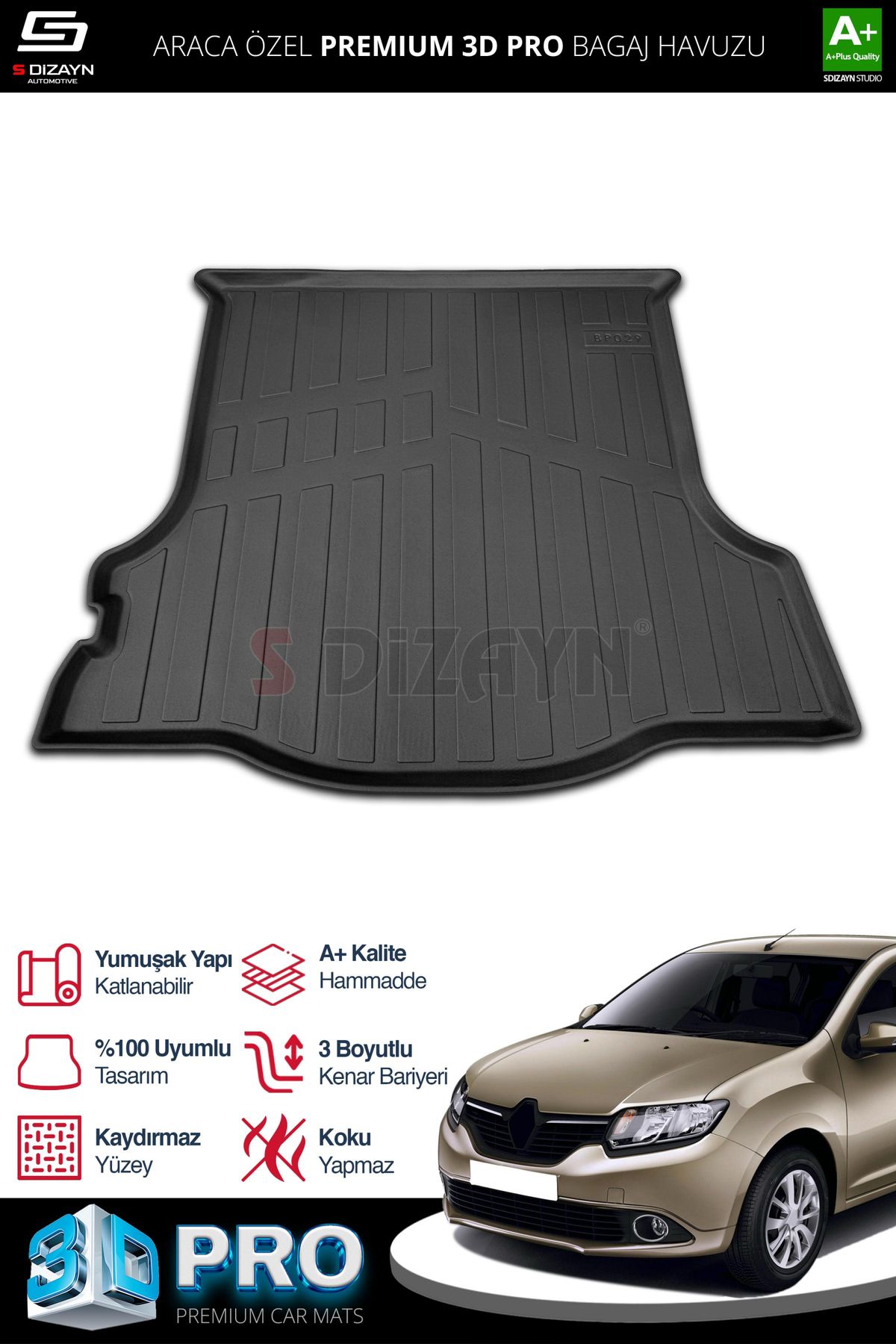 Life Tuning S-Dizayn Renault Symbol 3D Pro Bagaj Havuzu 2013 Üzeri A+ Kalite