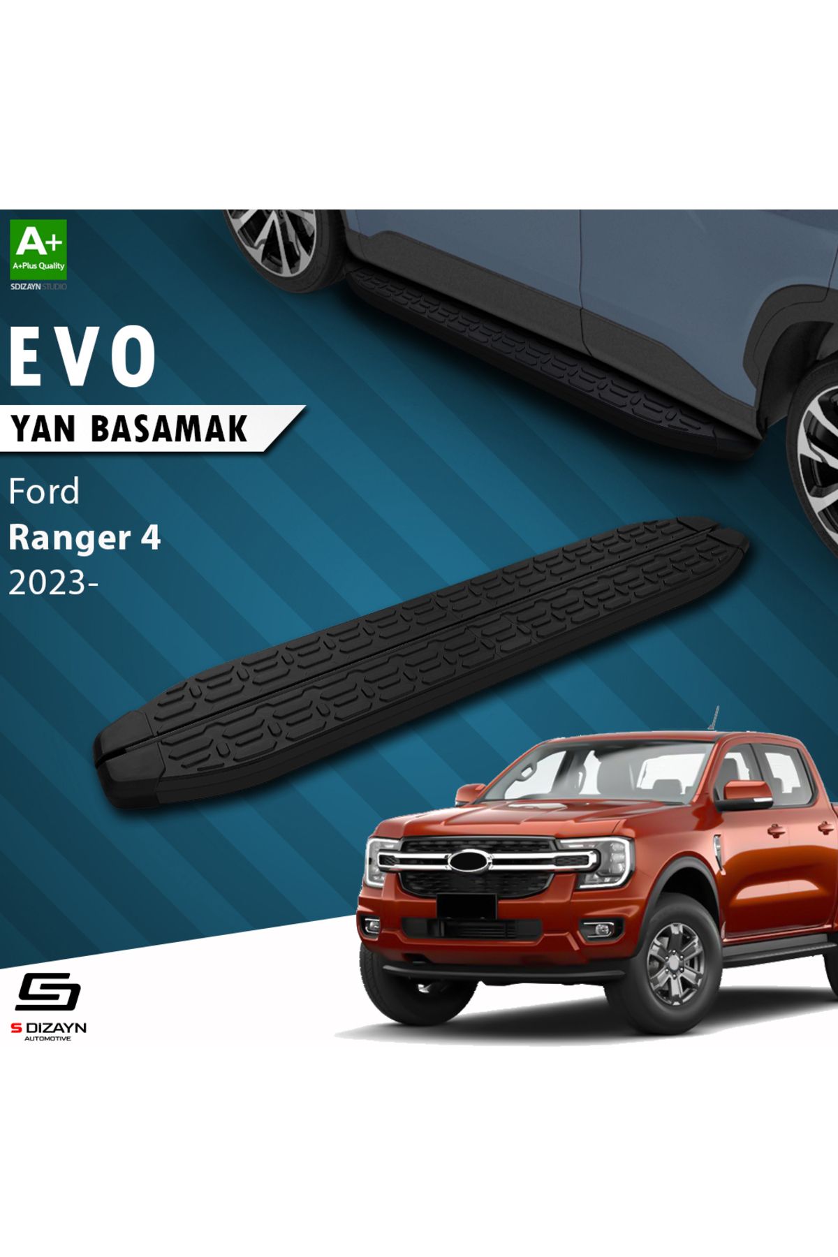 Life Tuning S-Dizayn Ford Ranger 4 Evo Siyah Yan Basamak 203 Cm 2023 Üzeri A+ Kalite