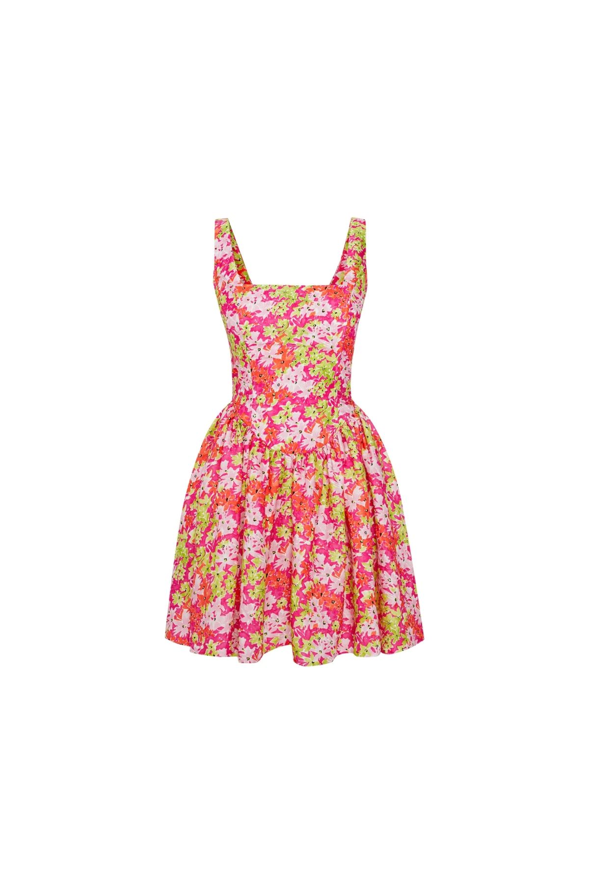 OllaCollection Çiçek Desenli Askılı Mini Elbise Fuşya