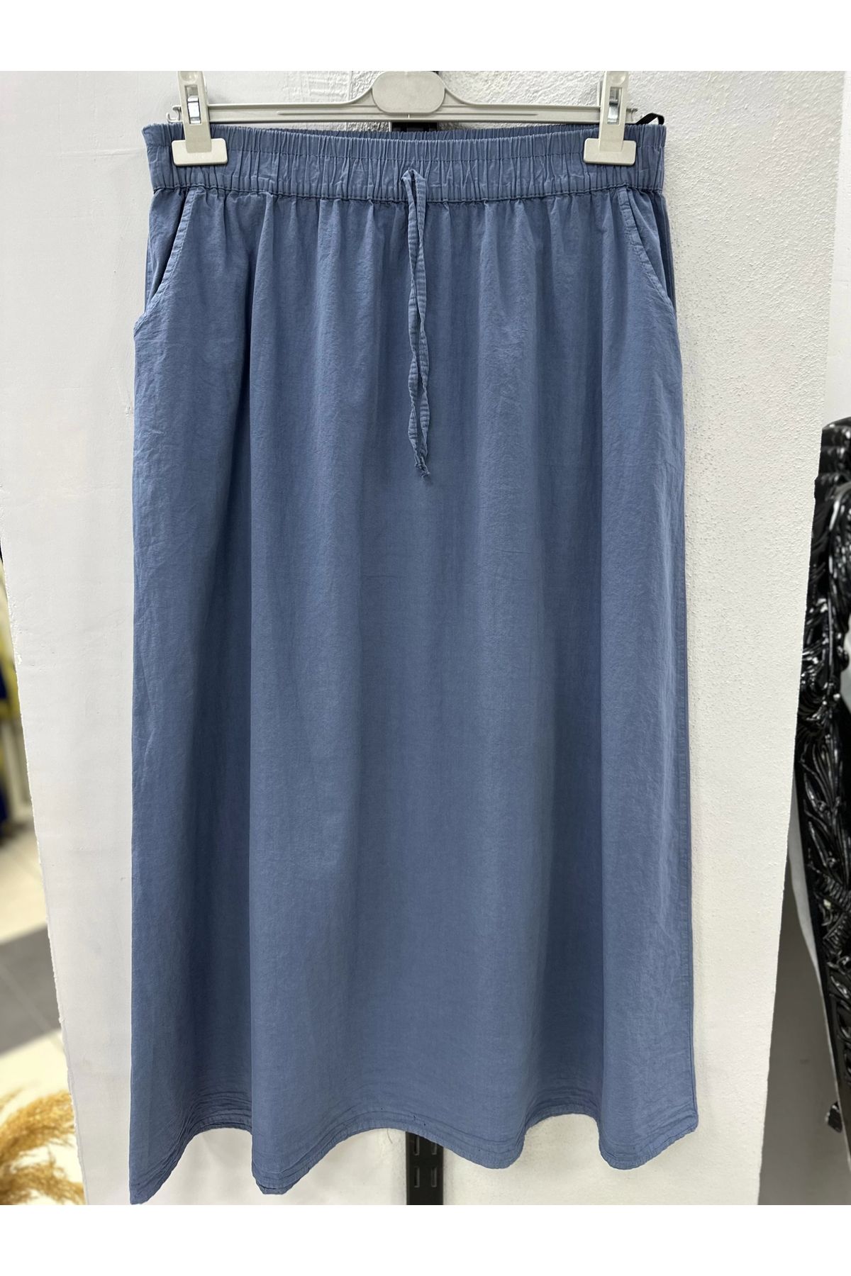 Nevayla Moda Keten Kumaş Paraşüt Etek - Mavi / A102