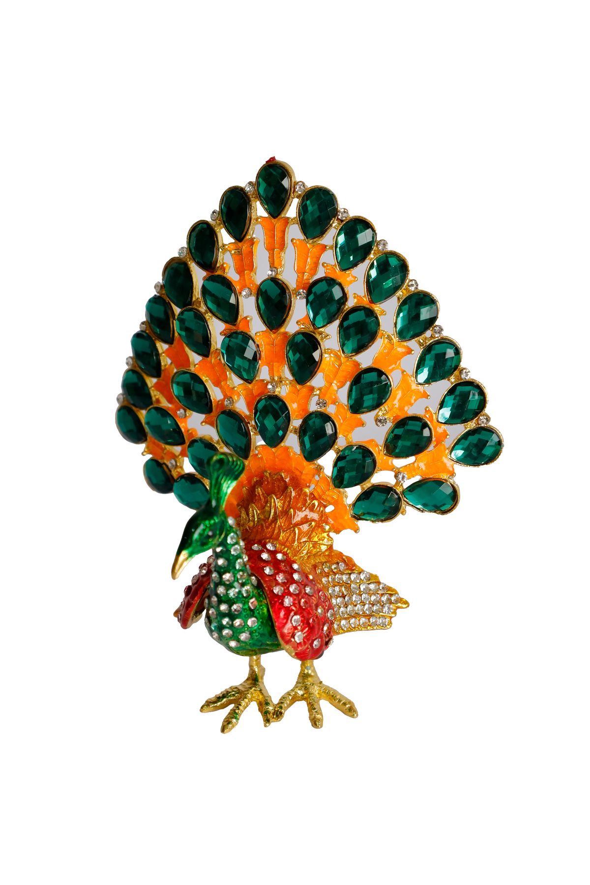 taru pasaj Kristal Taş İşlemeli Metal Tavus Kuşu Biblo – Dekoratif Şık Tasarım, 14x12 cm