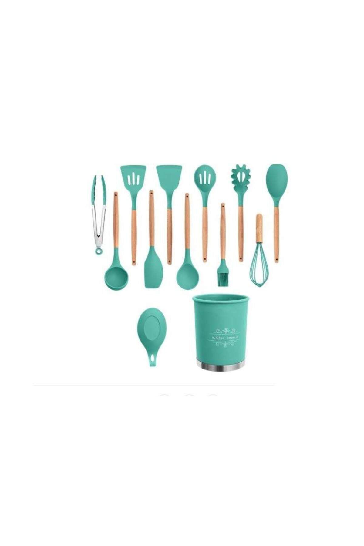 SIKS-® kitchen cooking utensils, 13 pieces, non-stick, silicone with wooden handle 5
