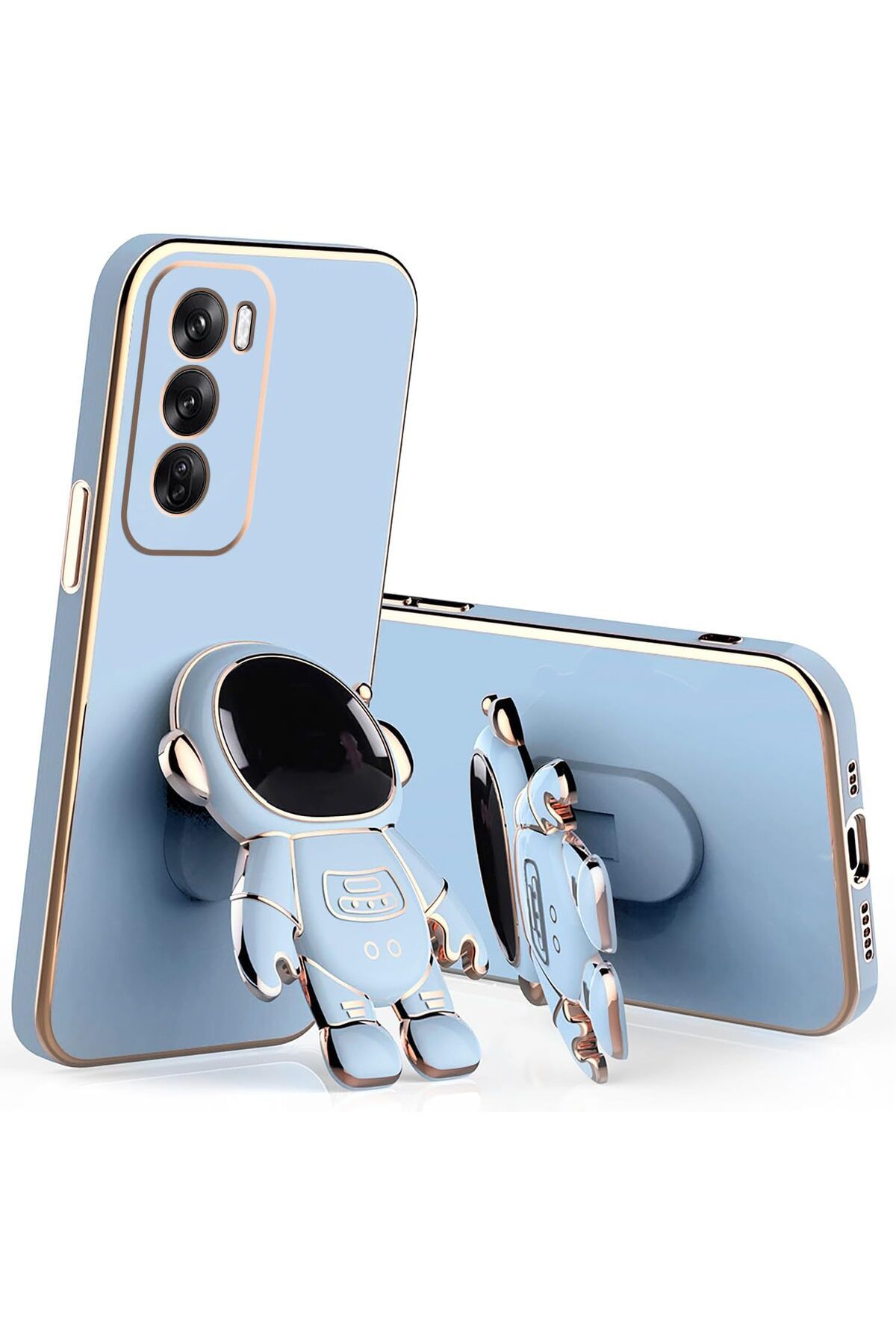 Rivor Realme C75 Uyumlu Kılıf Parlak Kenarlı Altın İşleme Astronot Figürlü Standlı Kamera Korumalı Kapak