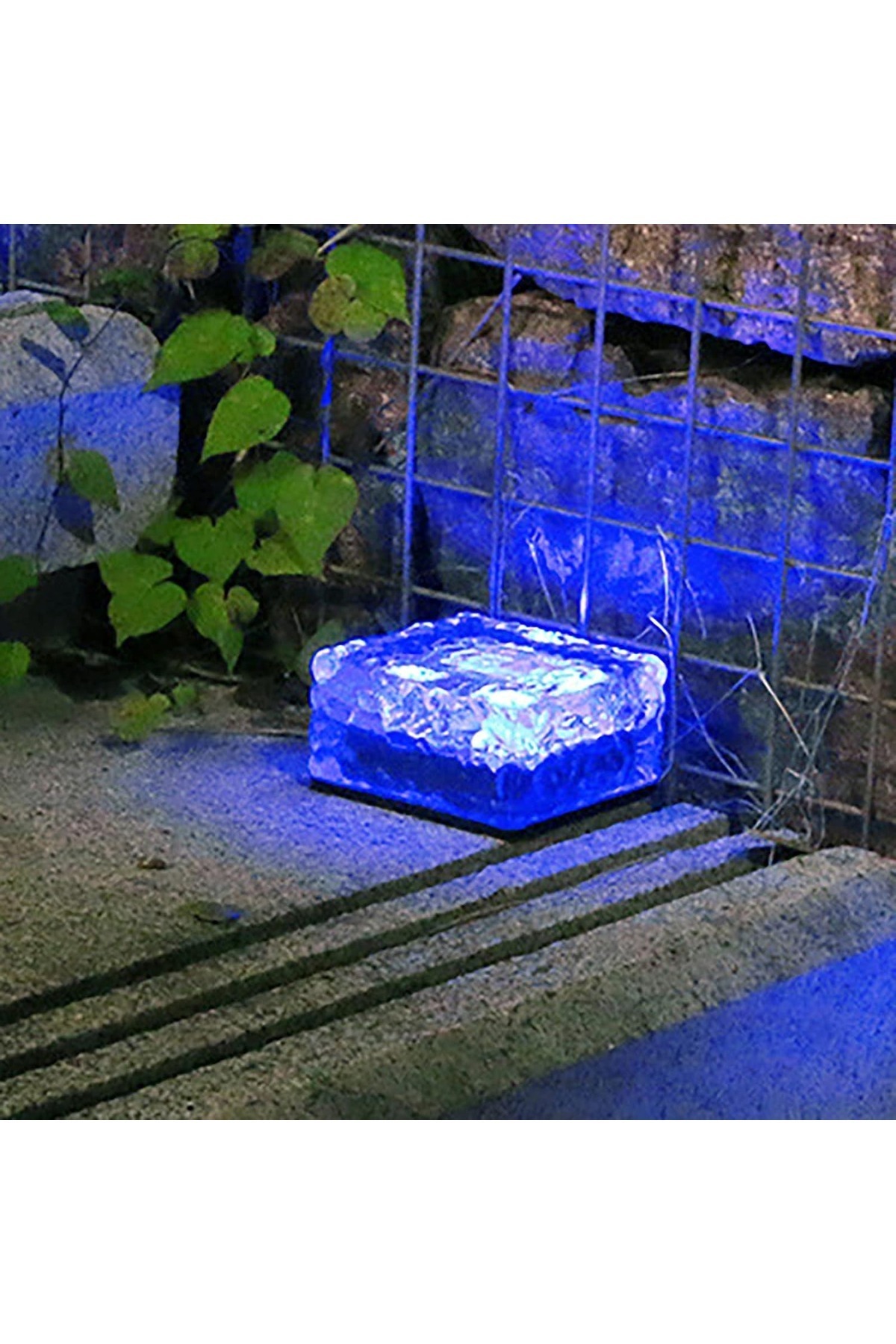 harry Güneş Enerjili Solar LEDli Buzlu Cam Tuğla Görünümlü Mavi Renk Peyzaj Bahçe Yolu Veranda Aydınlatma