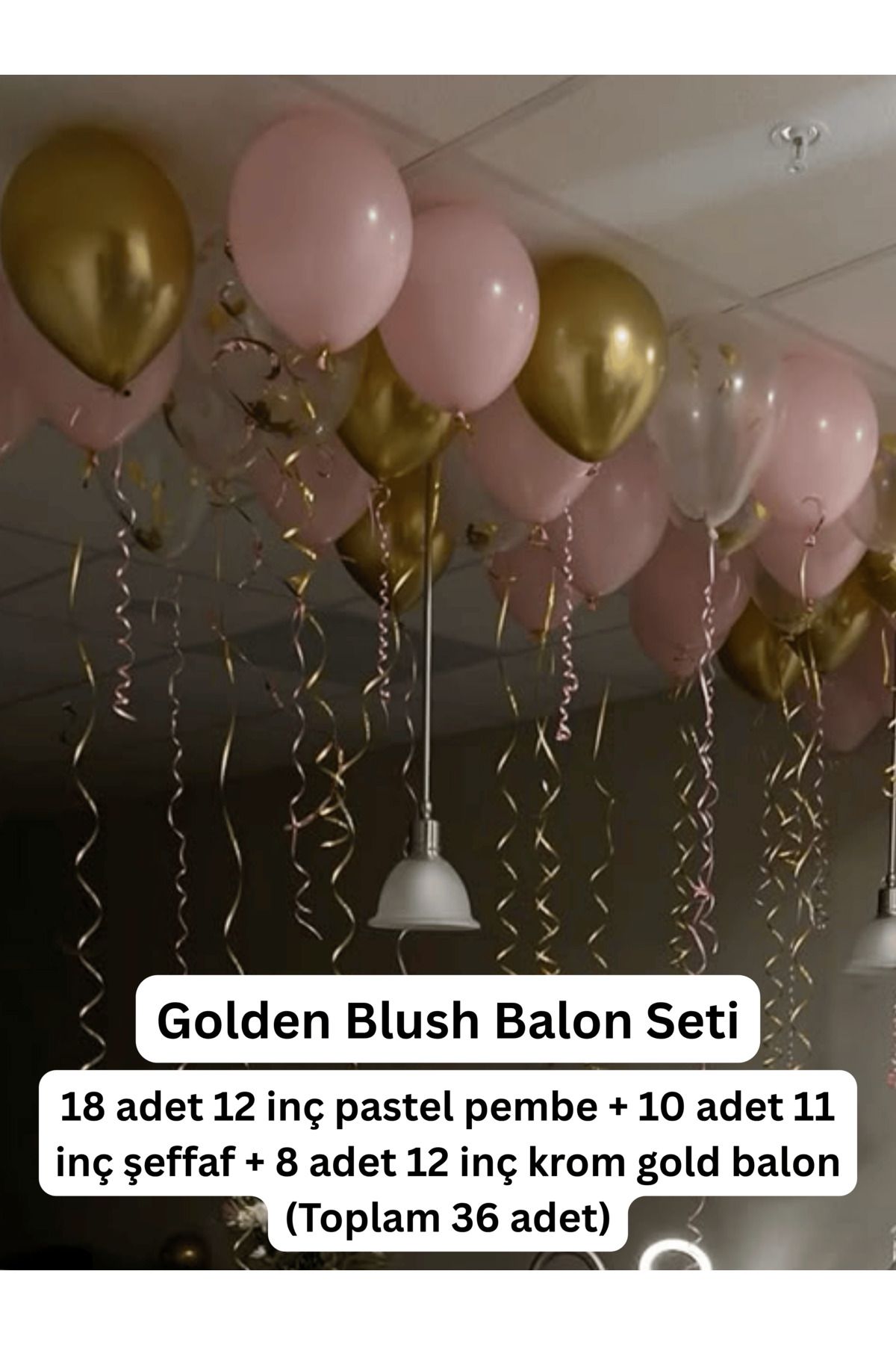 Bunloon Golden Blush Deluxe Balon Seti | Krom Gold, Şeffaf & Pastel Pembe | 36’lı