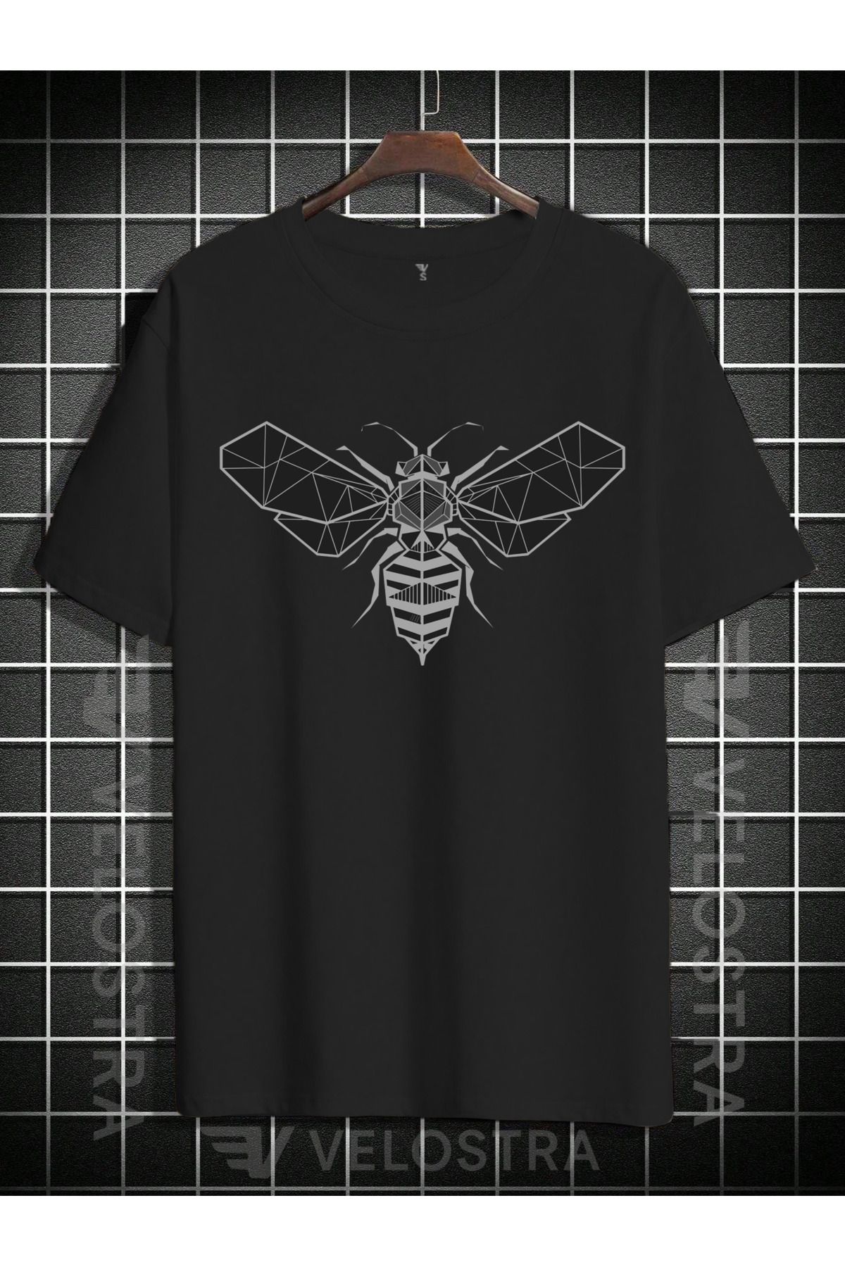 Velostra Unisex Geometrik Arı Baskı Oversize T-shirt