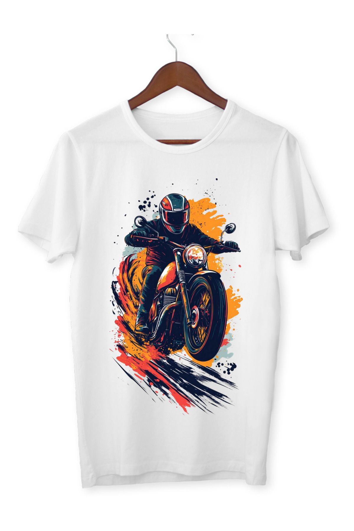 ALPŞAN TİCARET Motor Baskılı Tişört Yetişkin/Çocuk Beyaz T-shirt