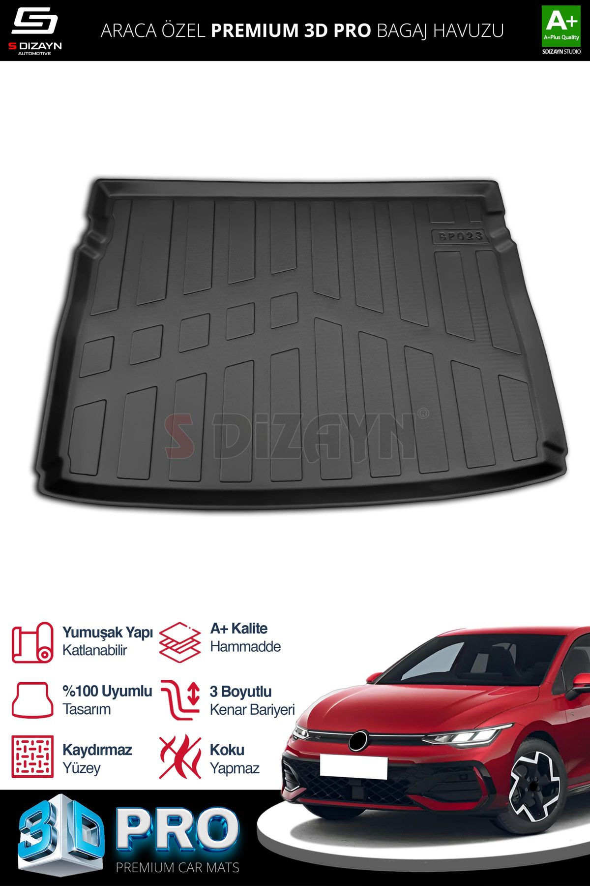 Life Tuning S-Dizayn VW Golf 8 3D Pro Bagaj Havuzu Üst Bagaj 2021-2024 A+ Kalite
