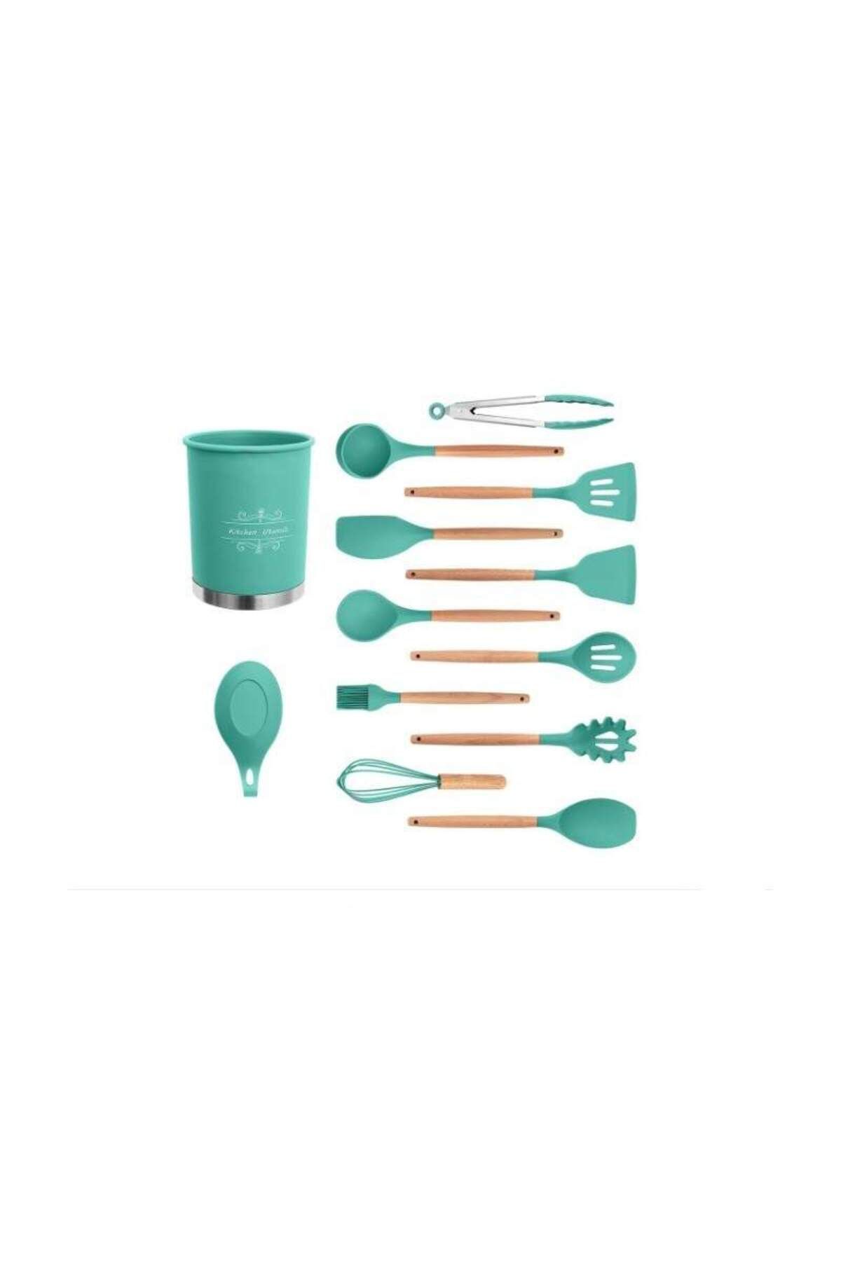 SIKS-® kitchen cooking utensils, 13 pieces, non-stick, silicone with wooden handle 4