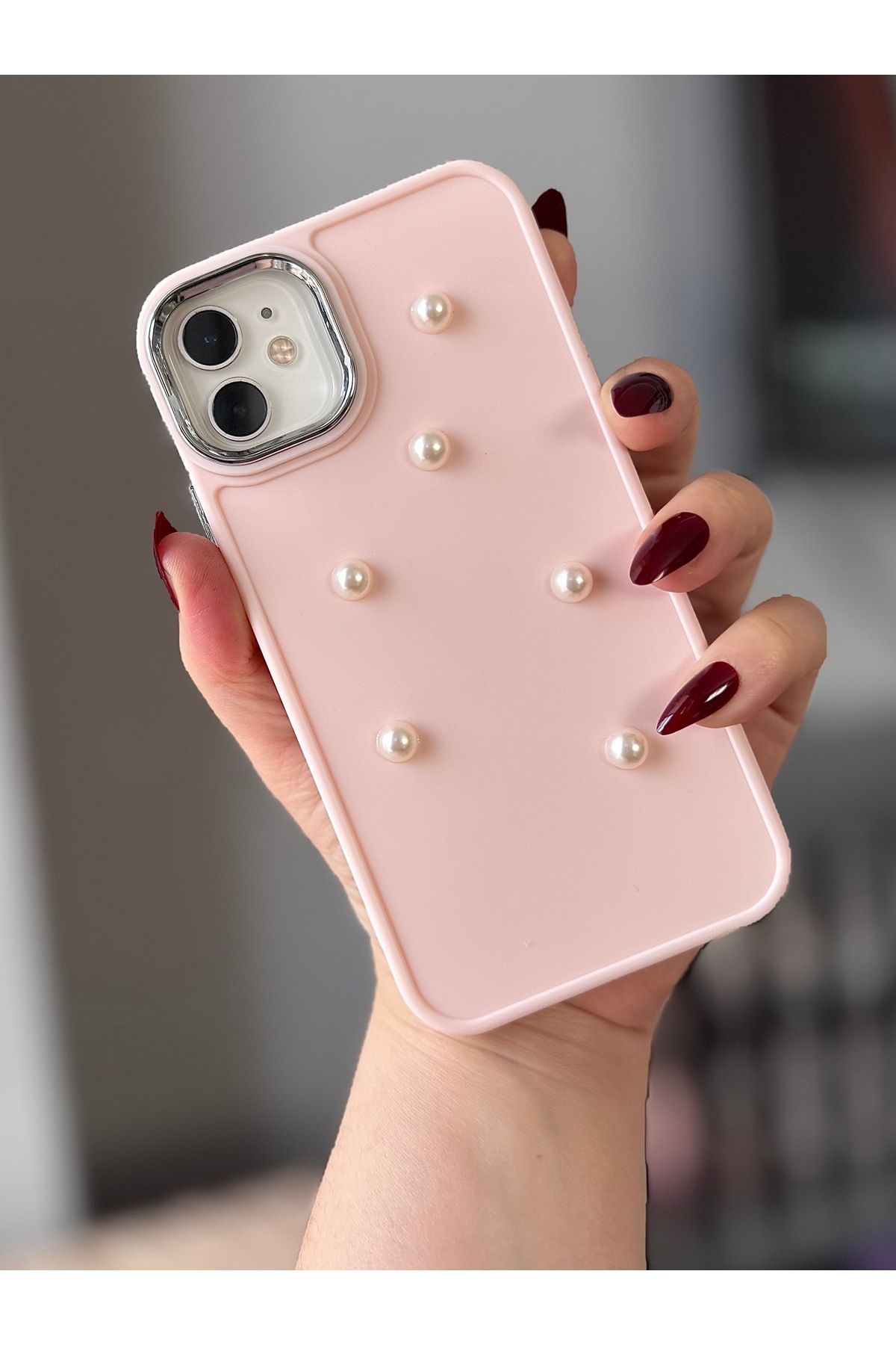 MirazTasarim IPHONE 11 3D İNCİ DEKORLU PEMBE KILIF
