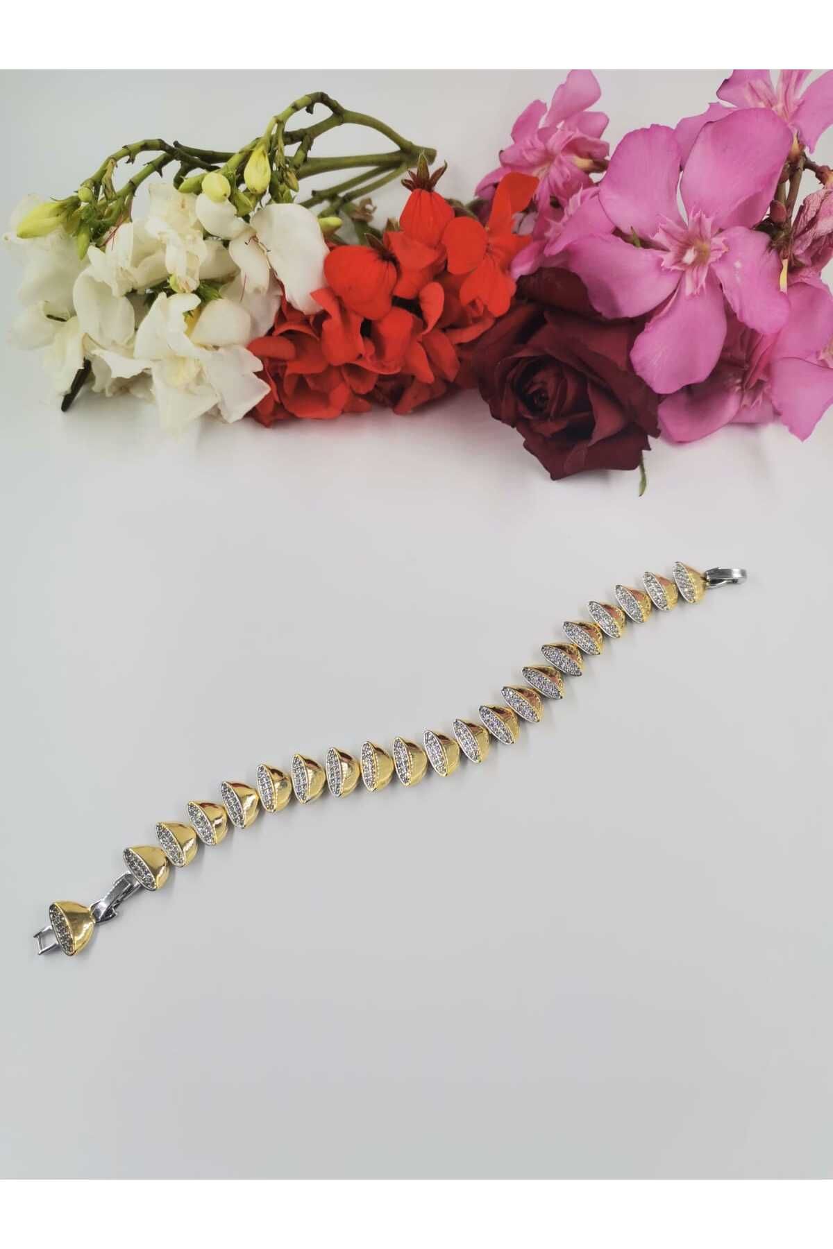 Wibex accessory 14.K Altın Kaplama Zirkon Taşlı Bileklik (NOT) Ürünün 2.cm Daraltması Mevcut