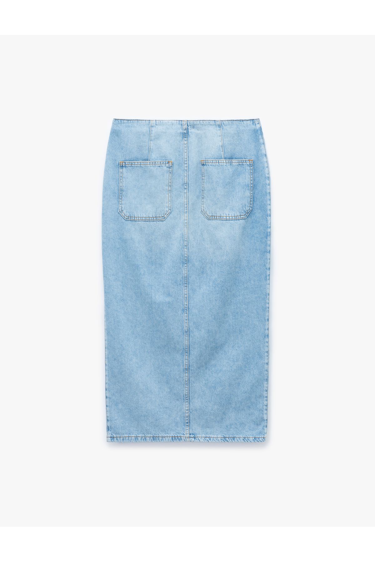 Koton-New Season Button Detailed Slit Regular Waist Slim Fit Midi Denim Pencil Skirt 5